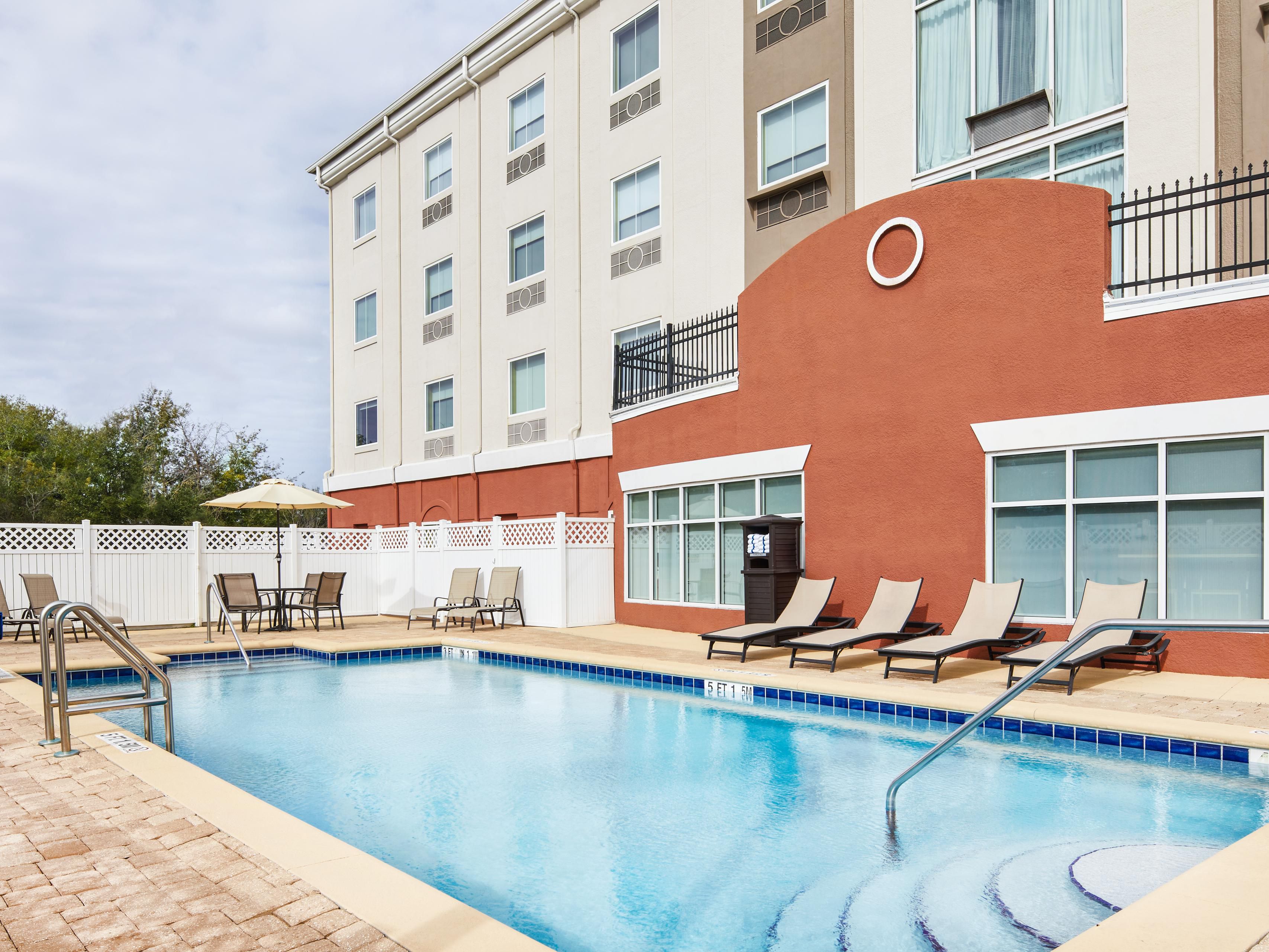 Take a dip in our outdoor swimming pool, open for your enjoyment.