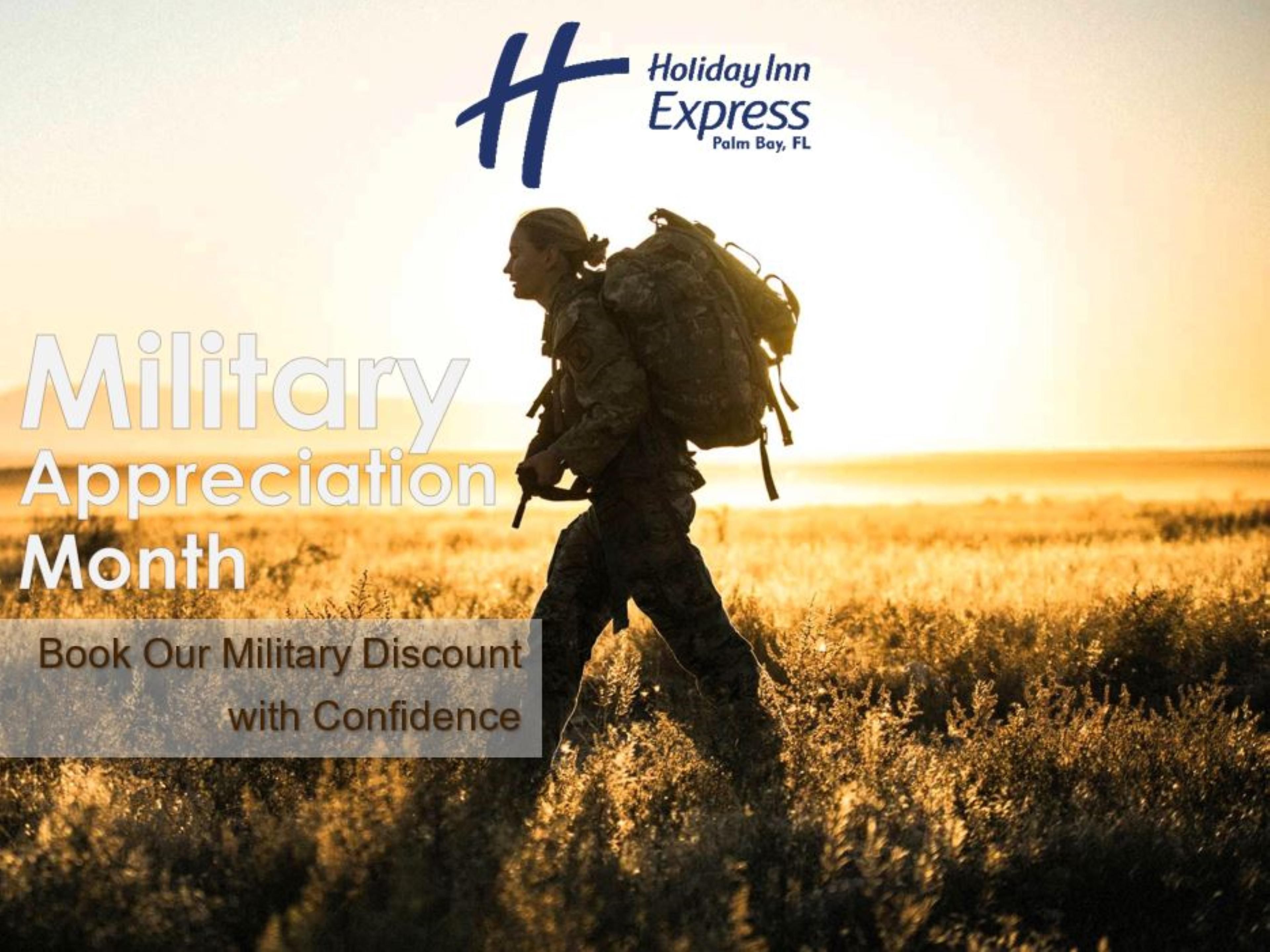 Holiday Inn Express & Suites Palm Bay welcomes active military service members with Military Rate discounts. Book your discounted rate with us today! (Active-Duty Military I.D. Card required at Check-In)