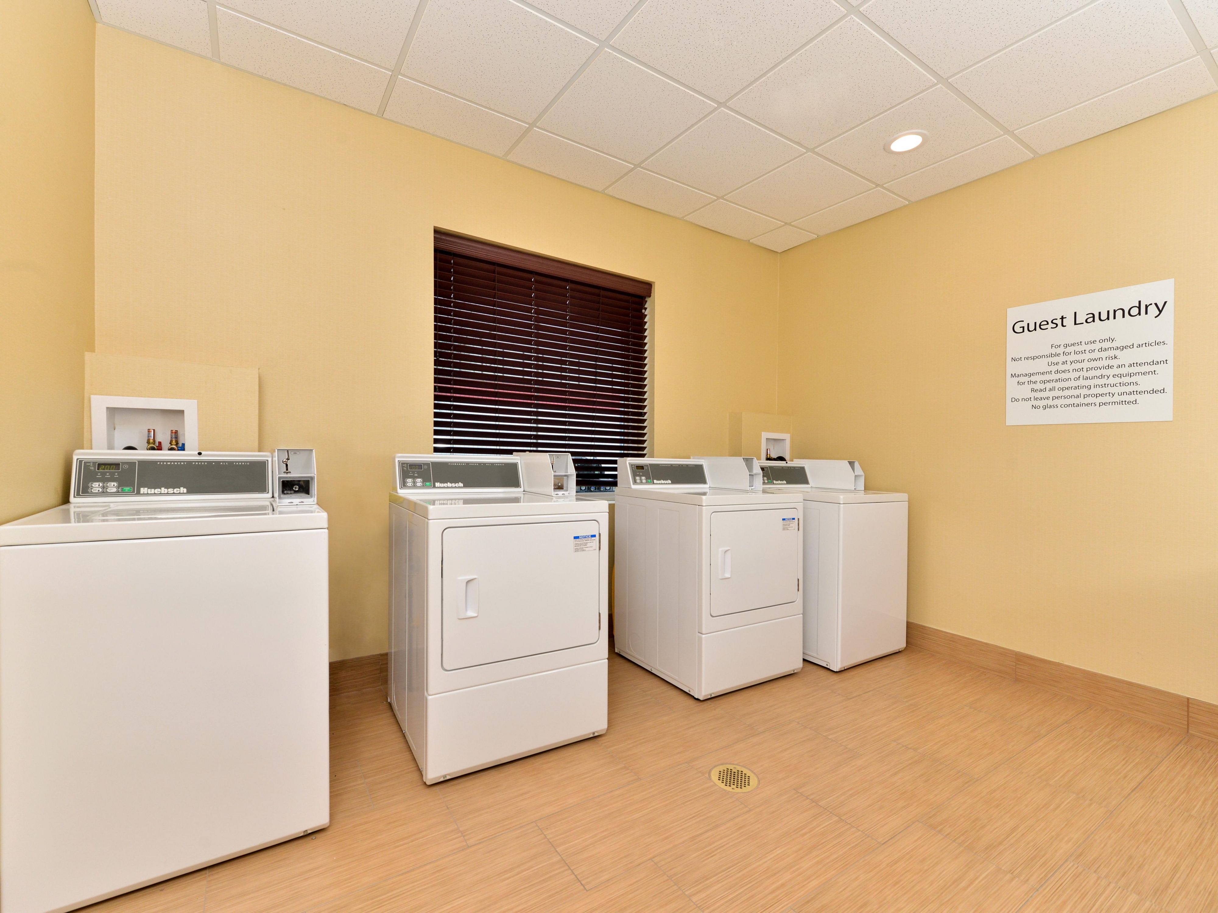 On-site coin laundry washers and dryers for your convenience to use daily. As we all take extra precautions during these days in our safety and wellness for clothing guidelines we are pleased to be able to offer our on-site laundry facility so you can wash your clothes as needed.