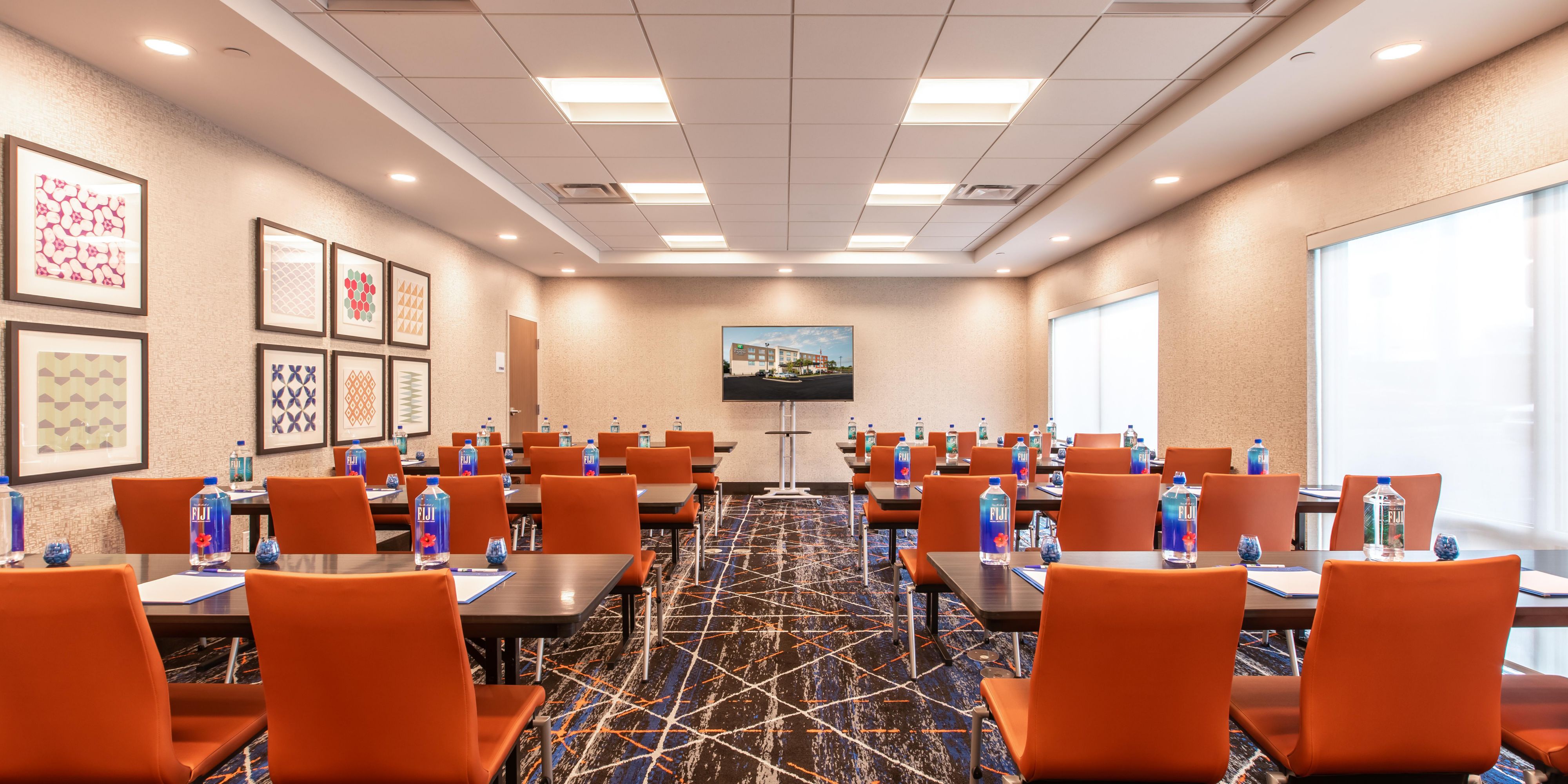 We would love to host your events and meetings. Our meeting room is 800 Square Feet and we can accommodate any style of meeting. Catering options are available. Please visit our website or give us a call. We can also accommodate wedding & family reunions for group room blocks.