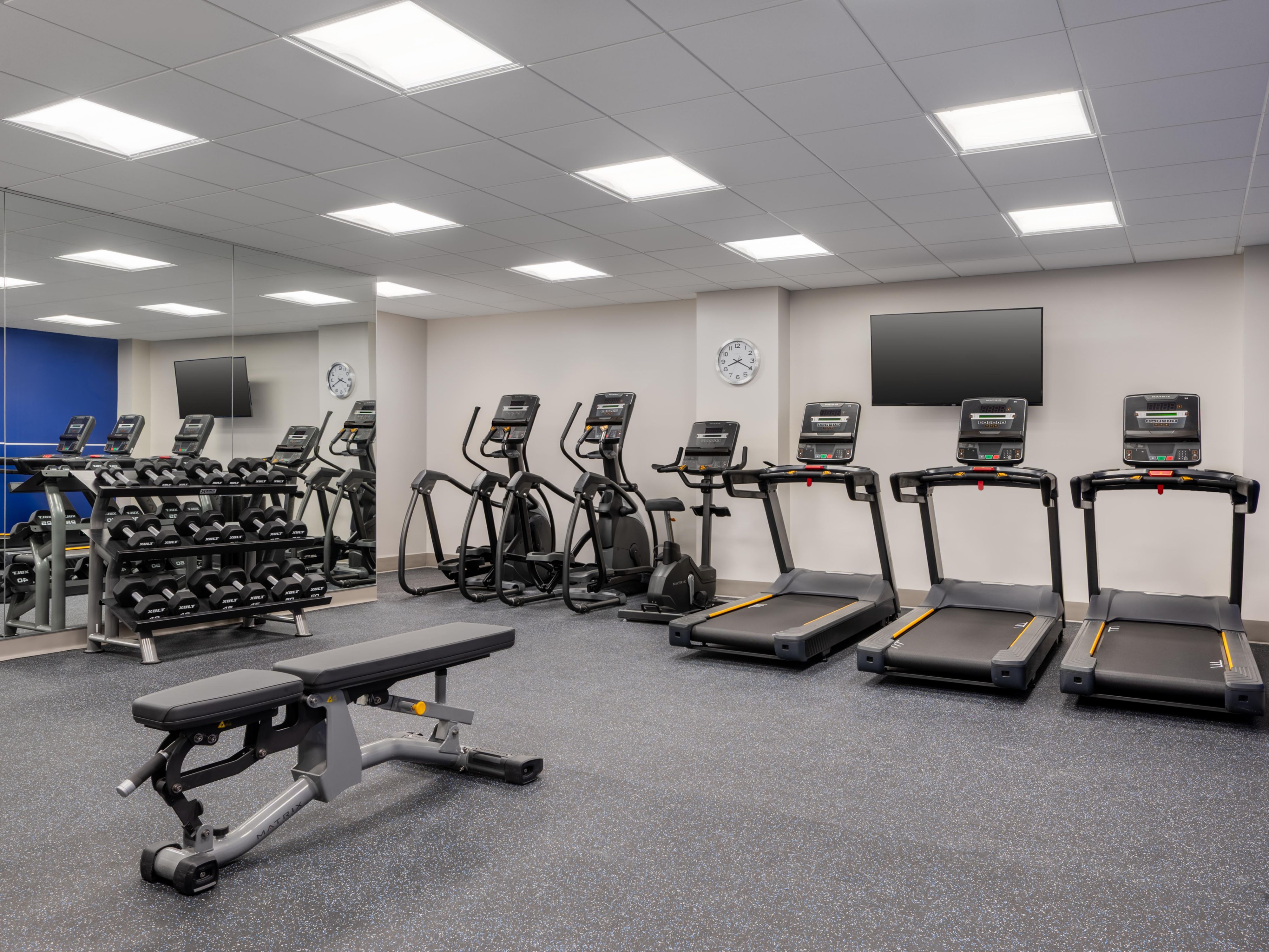 Keep up your routine with easy access to fitness equipment.