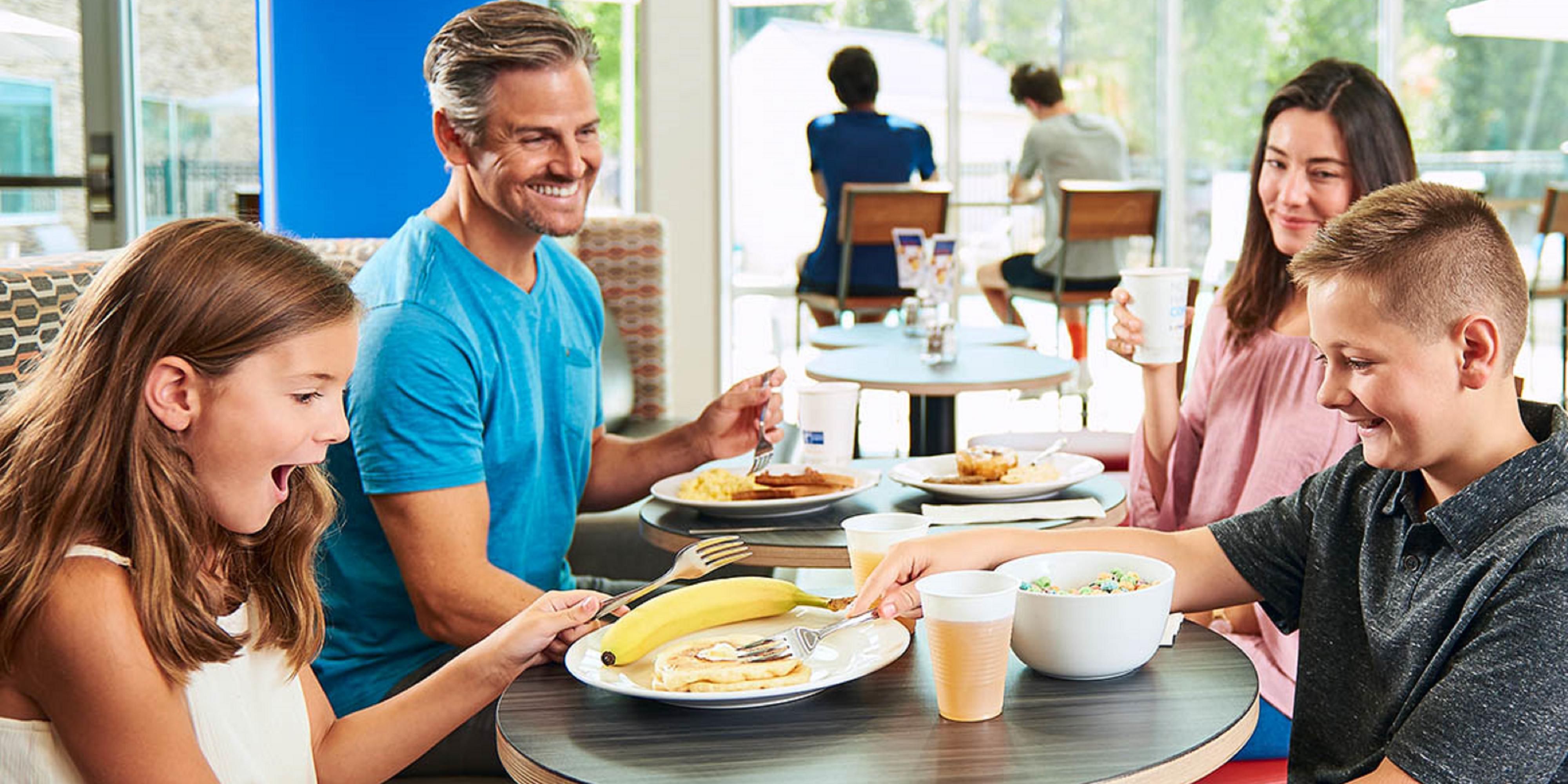 Start your day off right with our complimentary Express Start hot buffet breakfast. Each morning our guests enjoy a rotating variety of hearty items like sausages or bacon, scrambled eggs or omelets - as well as pancakes, muffins, English muffins, hard boiled eggs, bagels, yogurt, fresh fruit, oatmeal, cereal, cinnamon rolls and more!