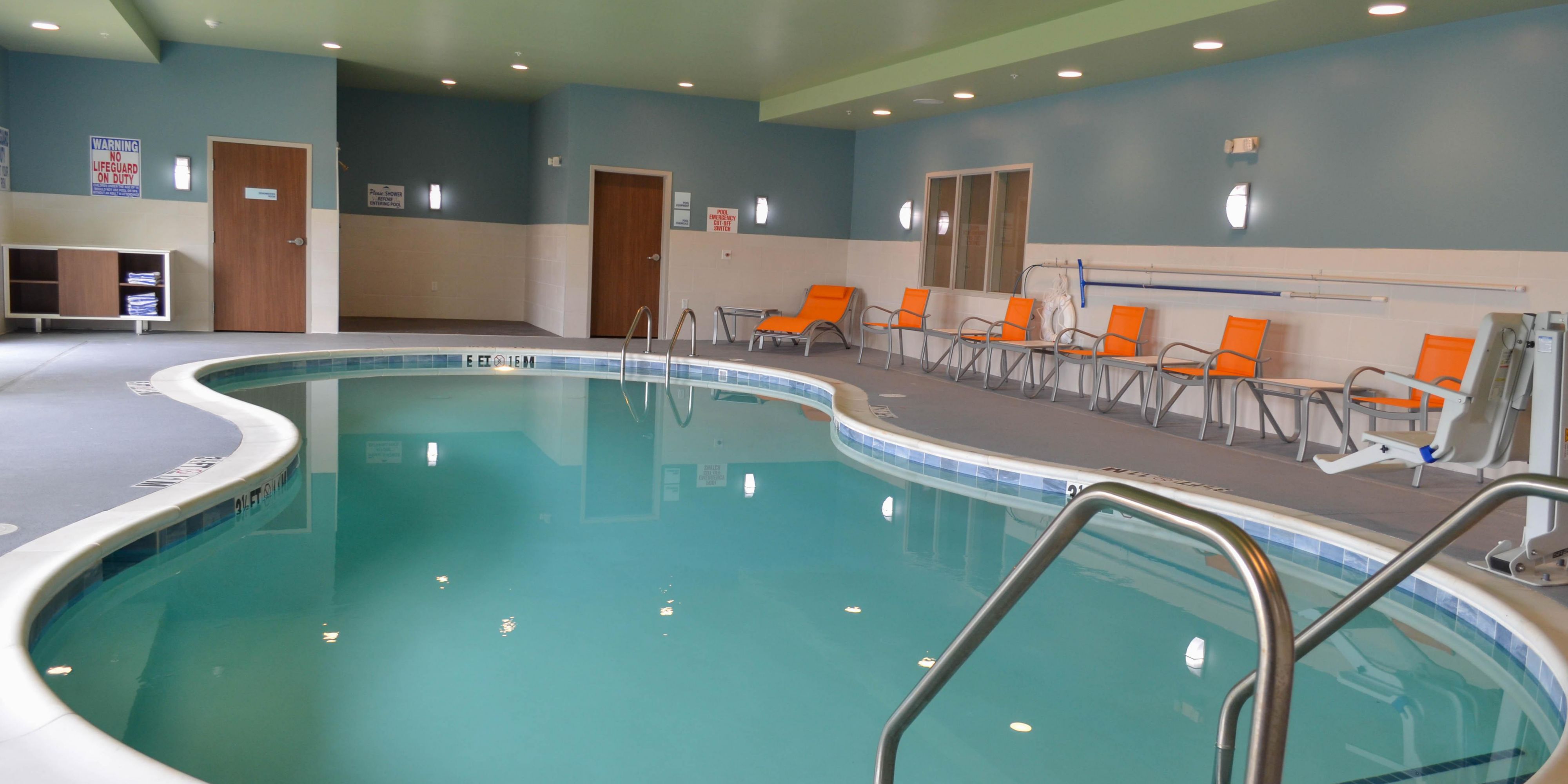 Our pool is OPEN!!
 Designed to make any kid smile and business traveler unwind from an active day. Fresh towels are always on hand and don't forget to visit our Wellness Station in the hotel lobby, complete with healthy snacks and sports drinks. Stop in at the desk to check in, as we have to follow State & Local Guidelines
