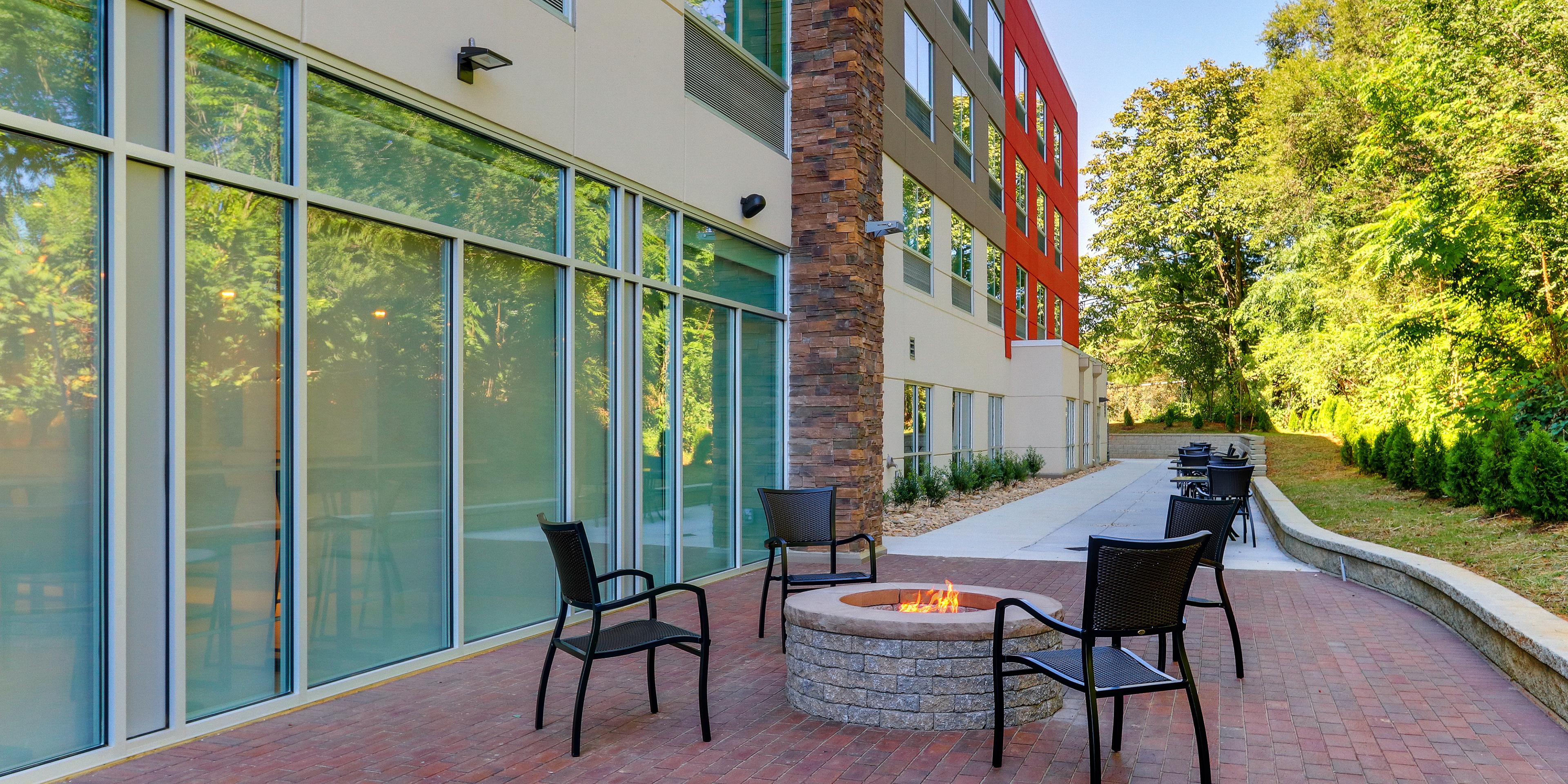 Our outdoor patio and fire pit area are open for your enjoyment! It's time for some fresh air conversations around the fire pit with friends, family or colleagues! We're confident you'll love our outdoor space.
