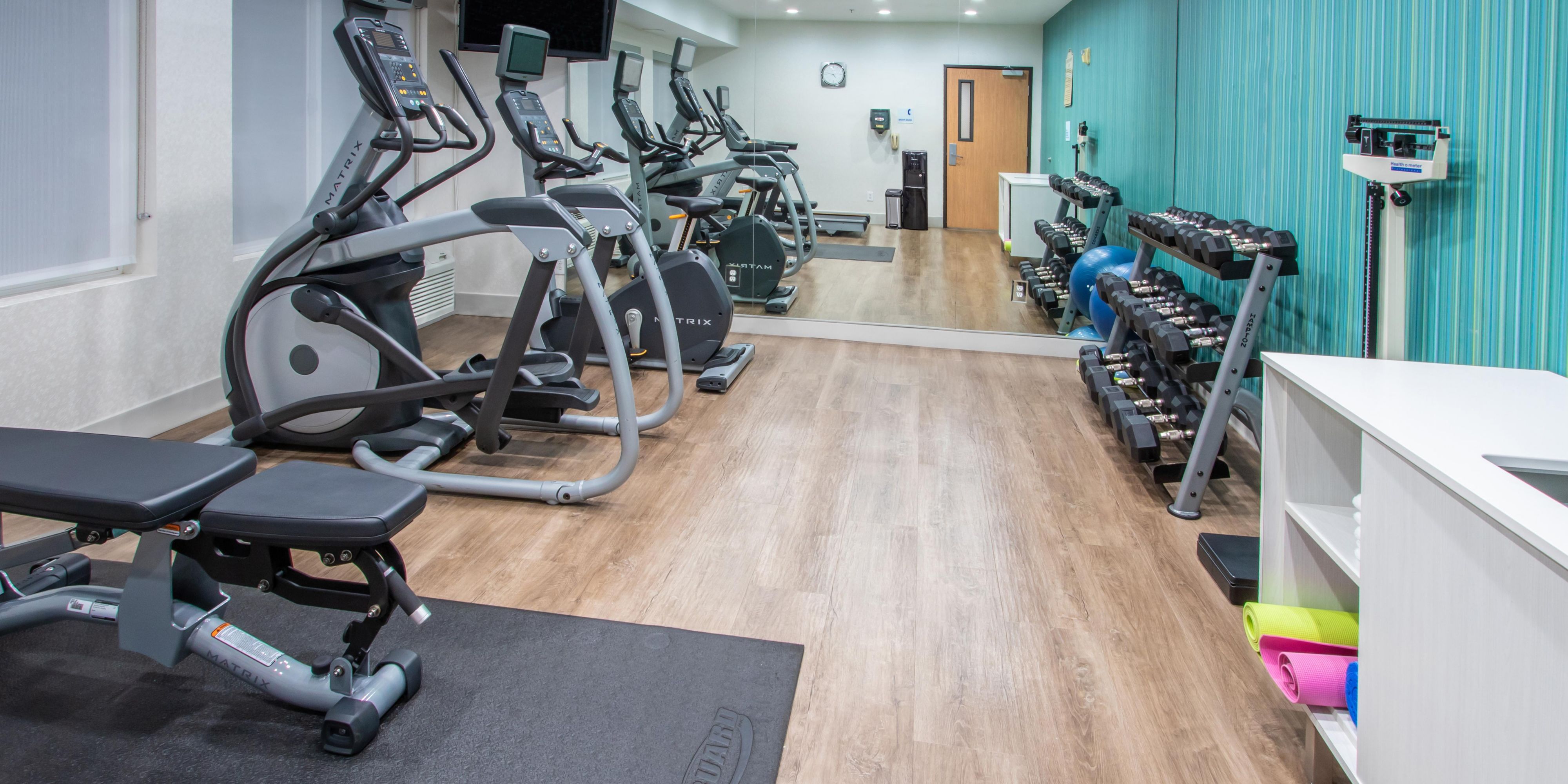 Stay on your fitness routine in our fitness room. Go ahead and break a sweat!