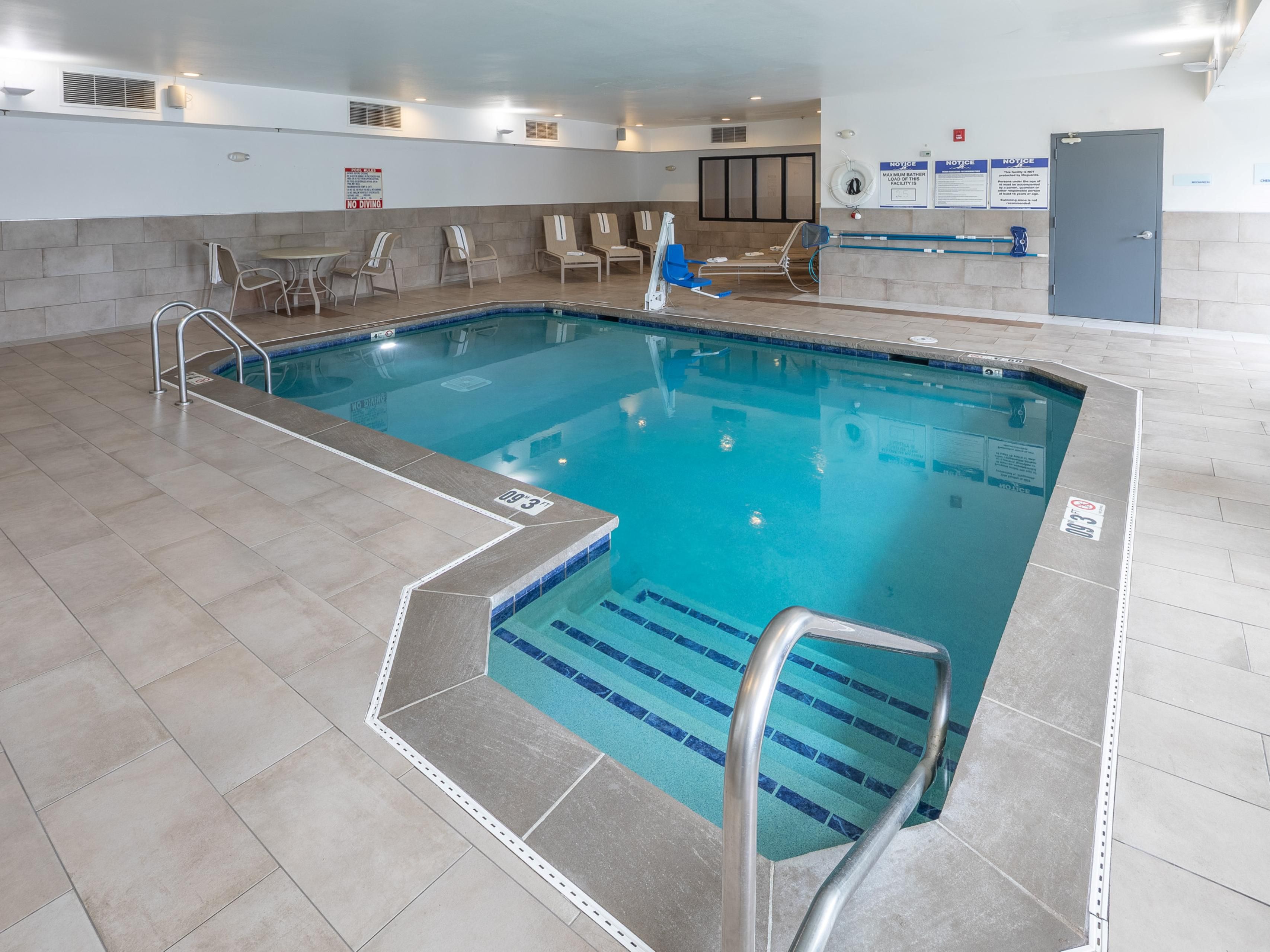 Enjoy year-round fun in our indoor heated pool at St. Charles!