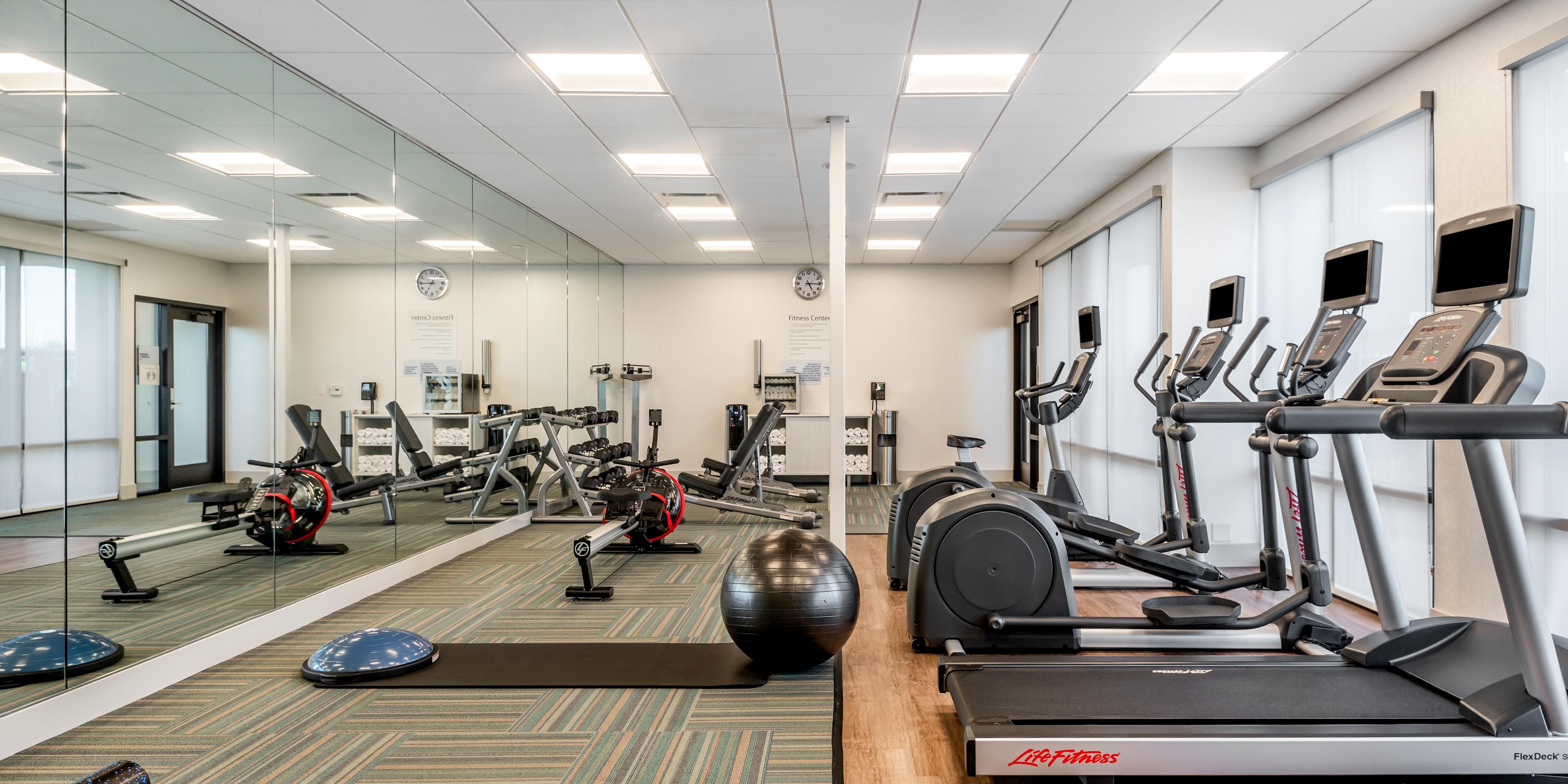 Stay healthy and fit at our on-site fitness center. Equipment includes elliptical machines, treadmills, free weights, and a rower. 