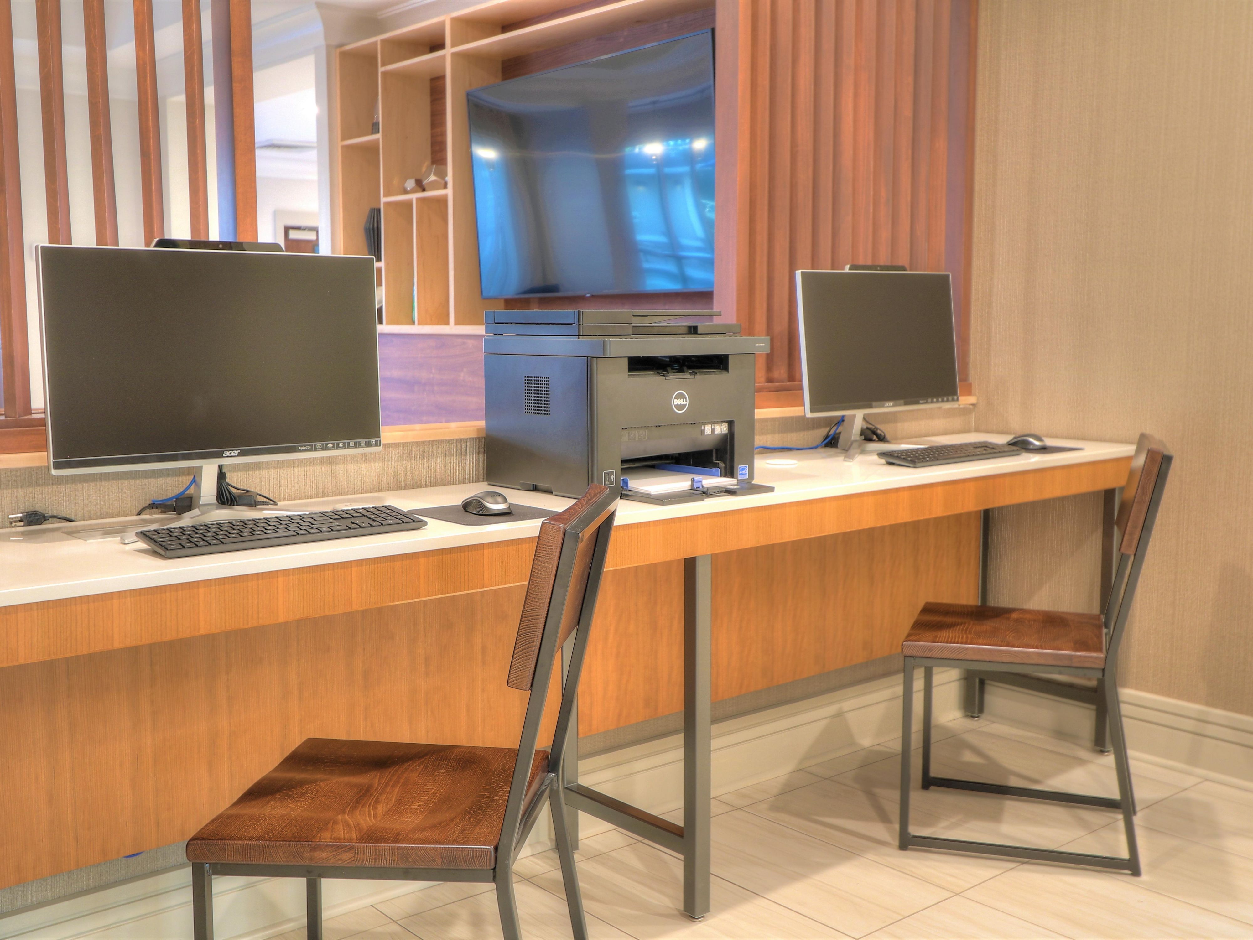 Stay connected while on the road in our 24-hour business center located in our lobby.  Guests can print out documents, check their emails, social media, etc. while staying with us. 