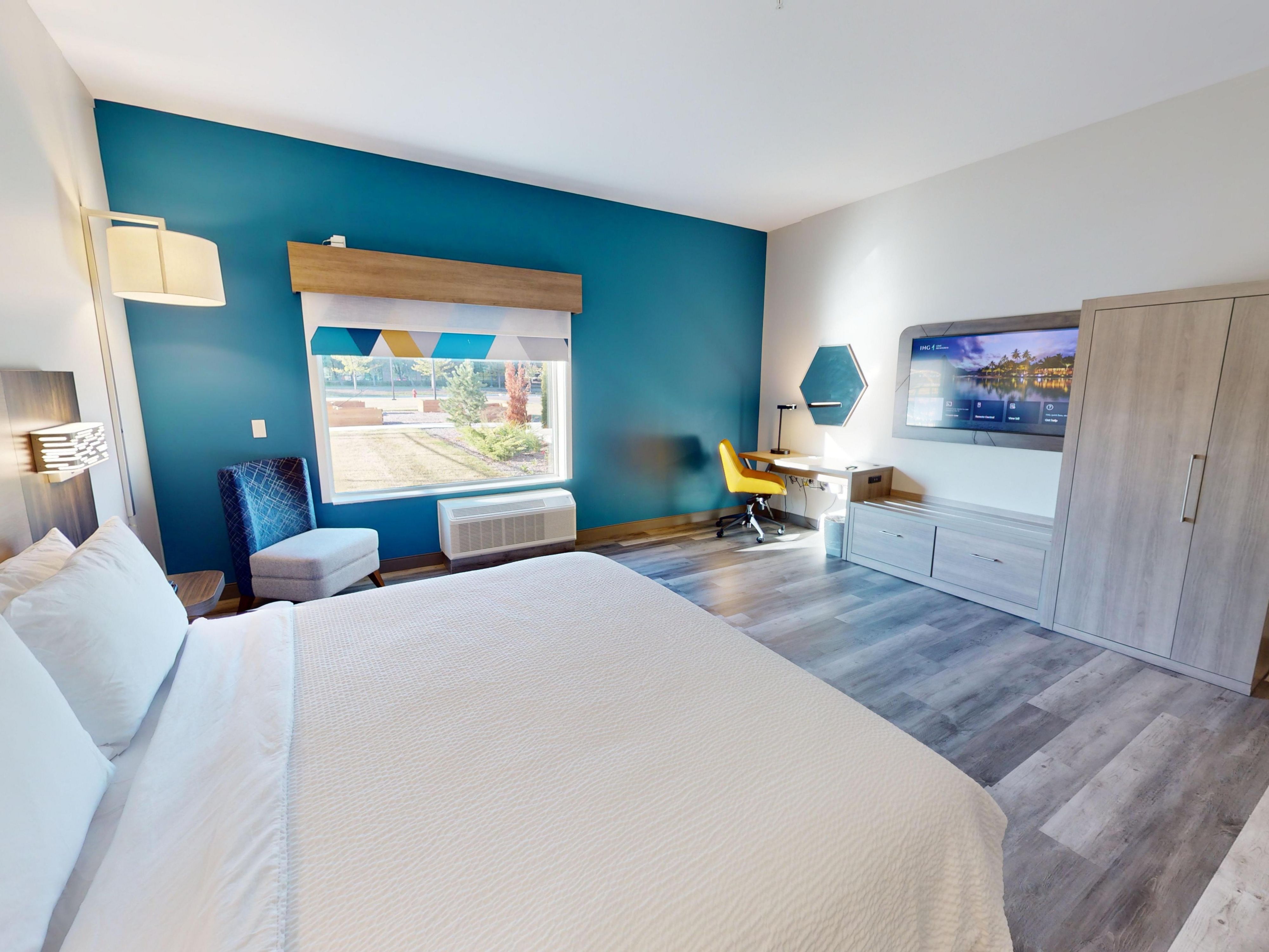 Book our accessible King Standard Room with roll-in shower.