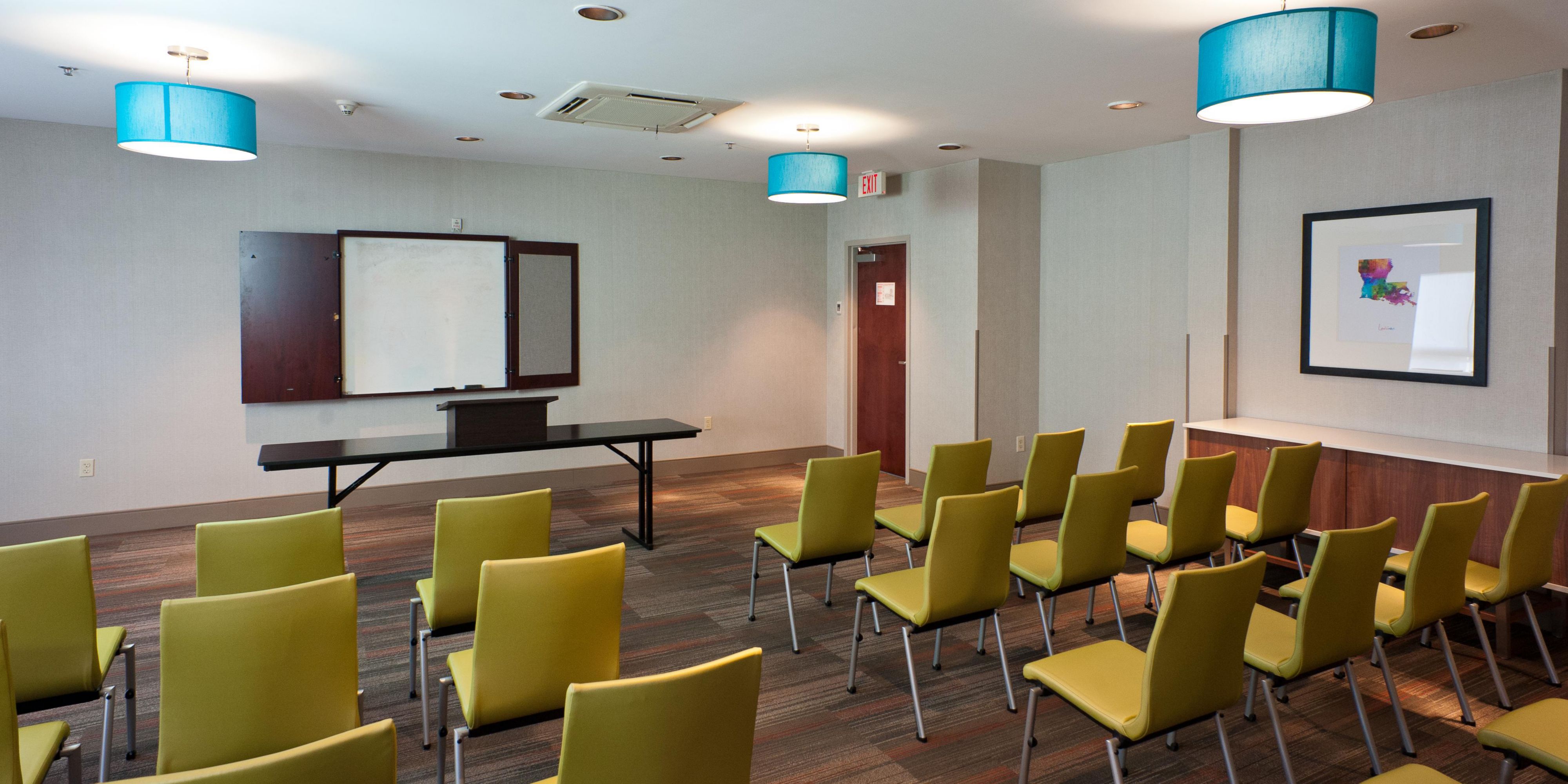 Have a ‘”ball” in our 1,400 square foot meeting room. We offer free high-speed internet and can accommodate up to 50 attendees. Several local businesses can provide on site catering and delivery for lunch or dinner.