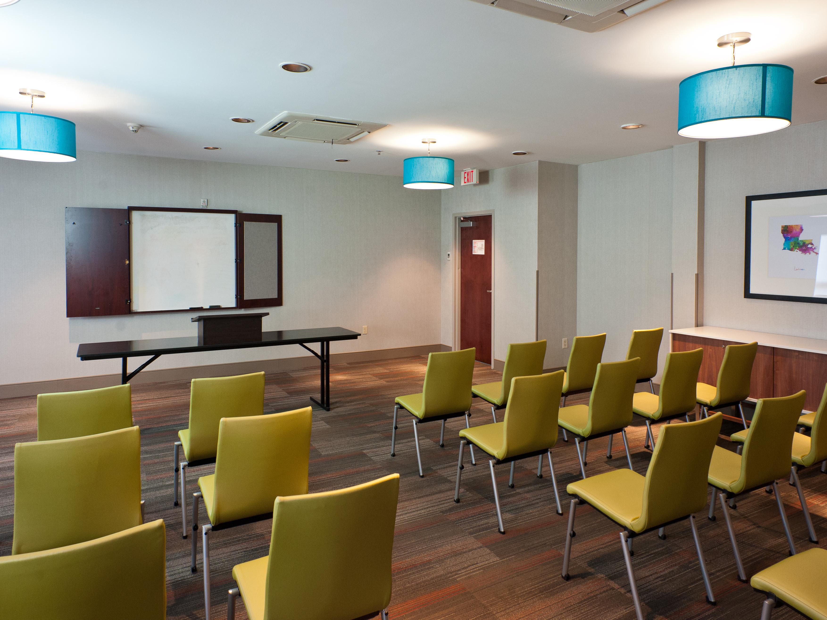 Have a ‘”ball” in our 1,400 square foot meeting room. We offer free high-speed internet and can accommodate up to 50 attendees. Several local businesses can provide on site catering and delivery for lunch or dinner.