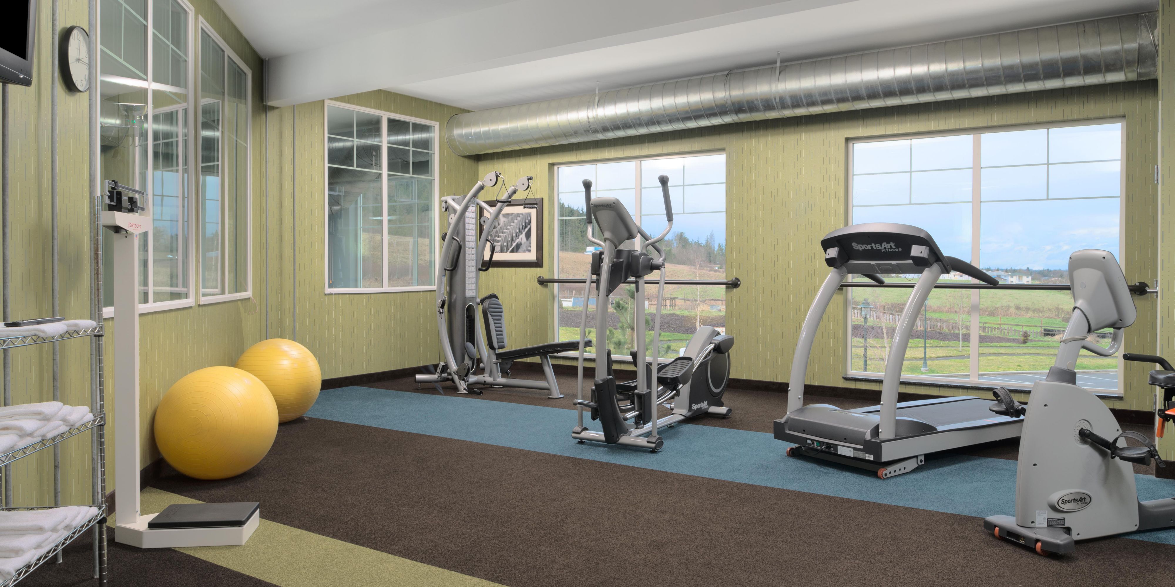 Come check out our newly renovated state of the art fitness center! We offer 2 treadmills, a bike, elliptical, resistance bands, kettlebell and free weights.