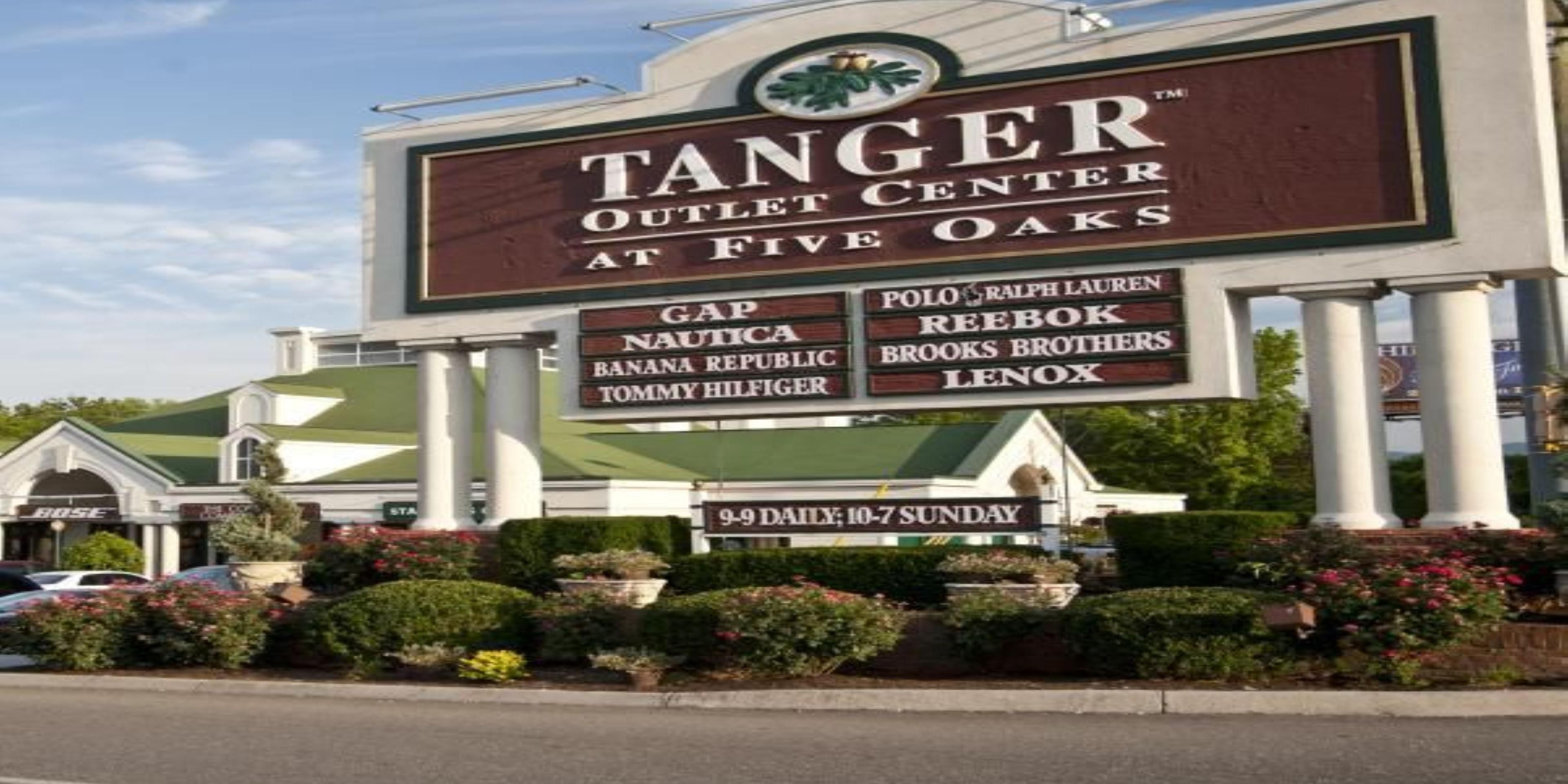 Tanger Outlets at Five Oaks in Sevierville is located  1.4 miles from the Holiday Inn Express Pigeon Forge-Sevierville.  Stop by  Shoppers Services to pick up a coupon book and map to maximize your shopping experience.  Tanger Outlets Sevierville is an outdoor mall home to over a 100 options to shop and dine.