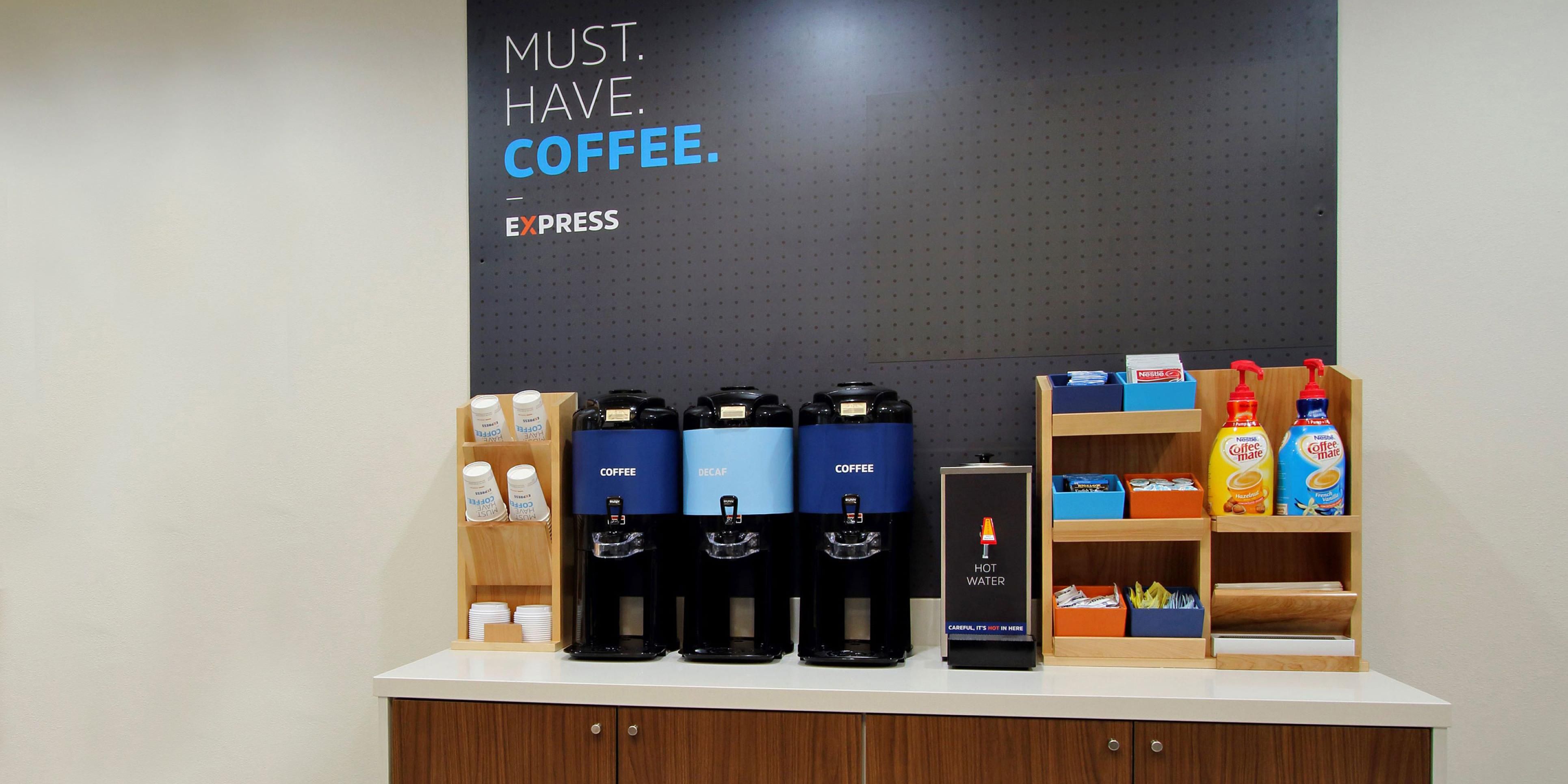 Complimentary coffee, juice, muffins and fruit available in the breakfast area