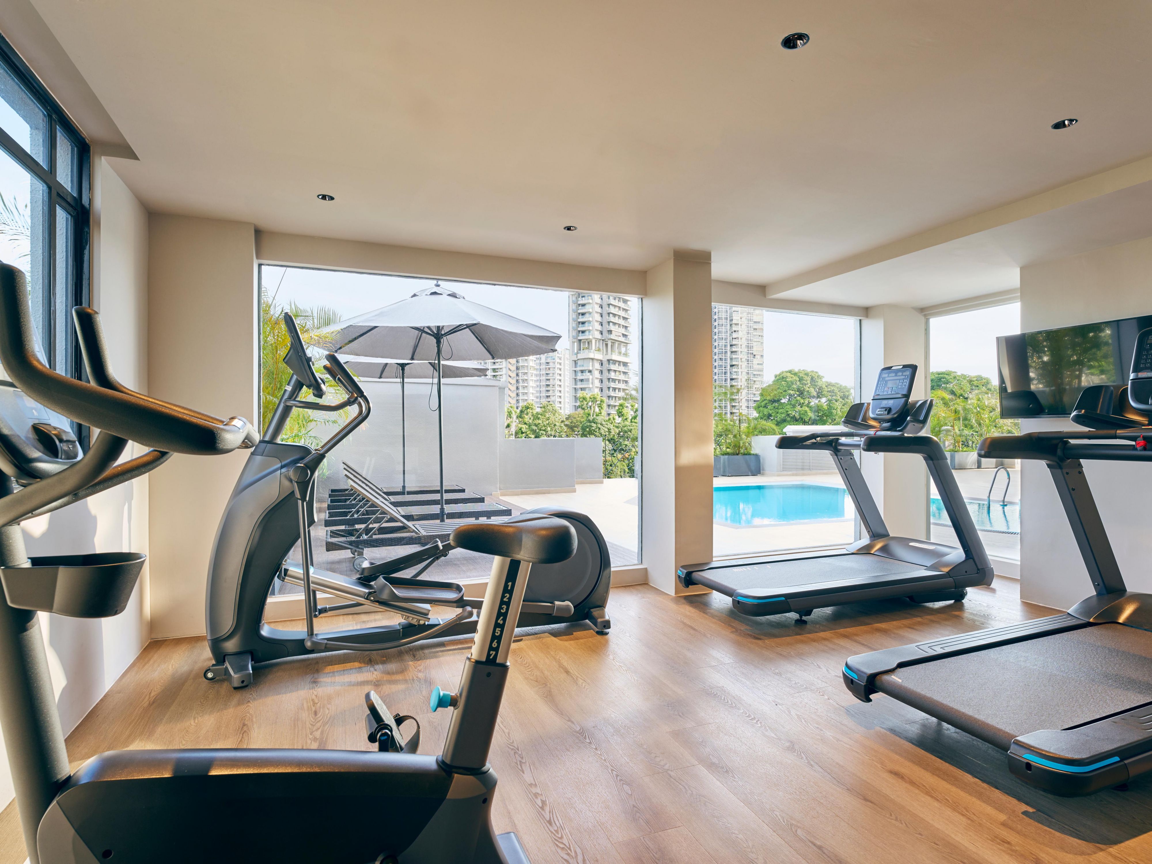 Enjoy an invigorating workout in our 24-hour Fitness Centre with state-of-the-art equipment. Located on Level 4, our Fitness Centre features an open deck with breathtaking views and a sparkling outdoor pool. After your workout, take a dip or lounge poolside, bask in the Singapore sun, and enjoy the tranquil surroundings.