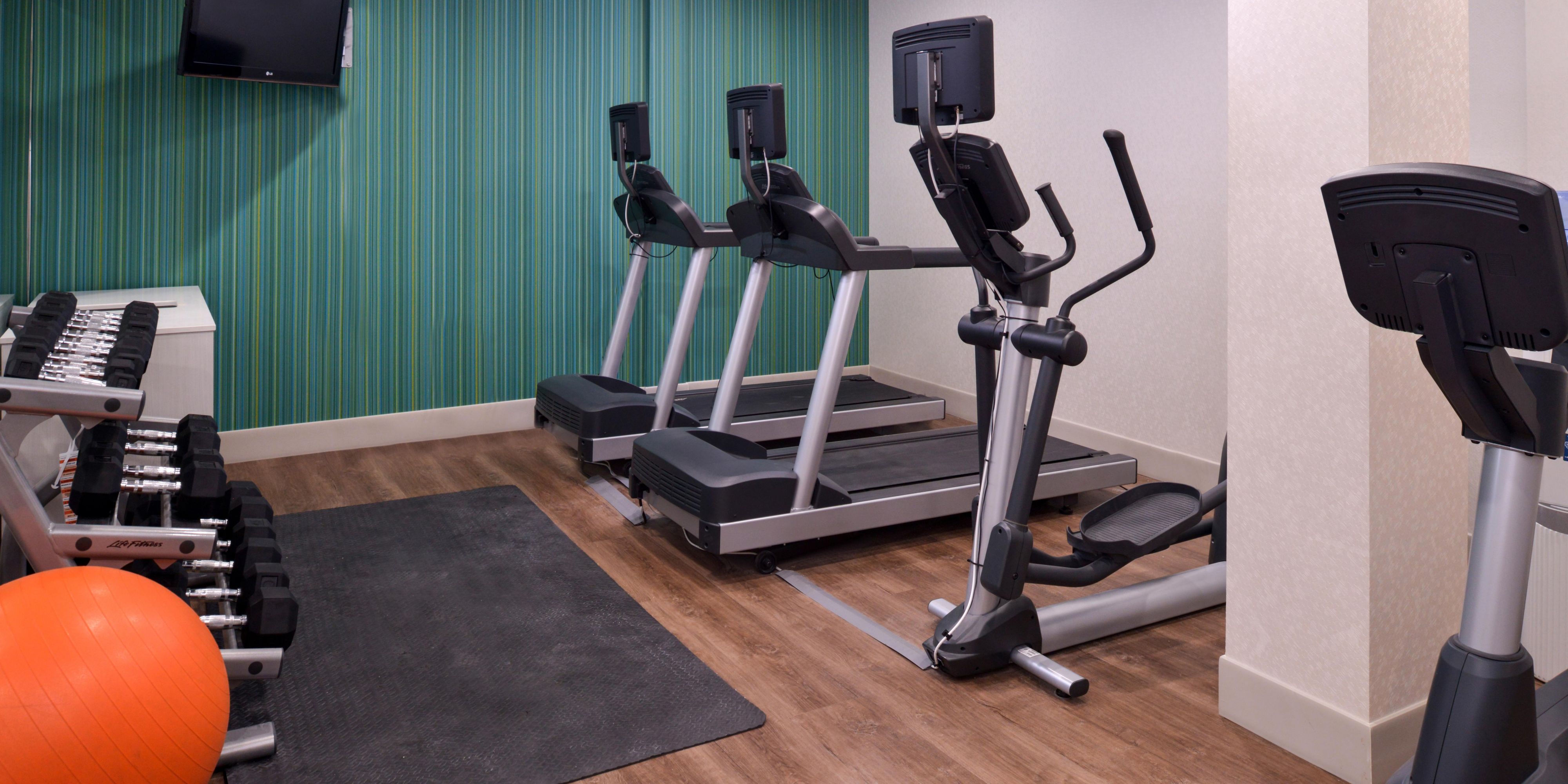 Get your sweat on in our complimentary, fully equipped fitness center with treadmills, elliptical, bike and free weights. Open 24 hours.