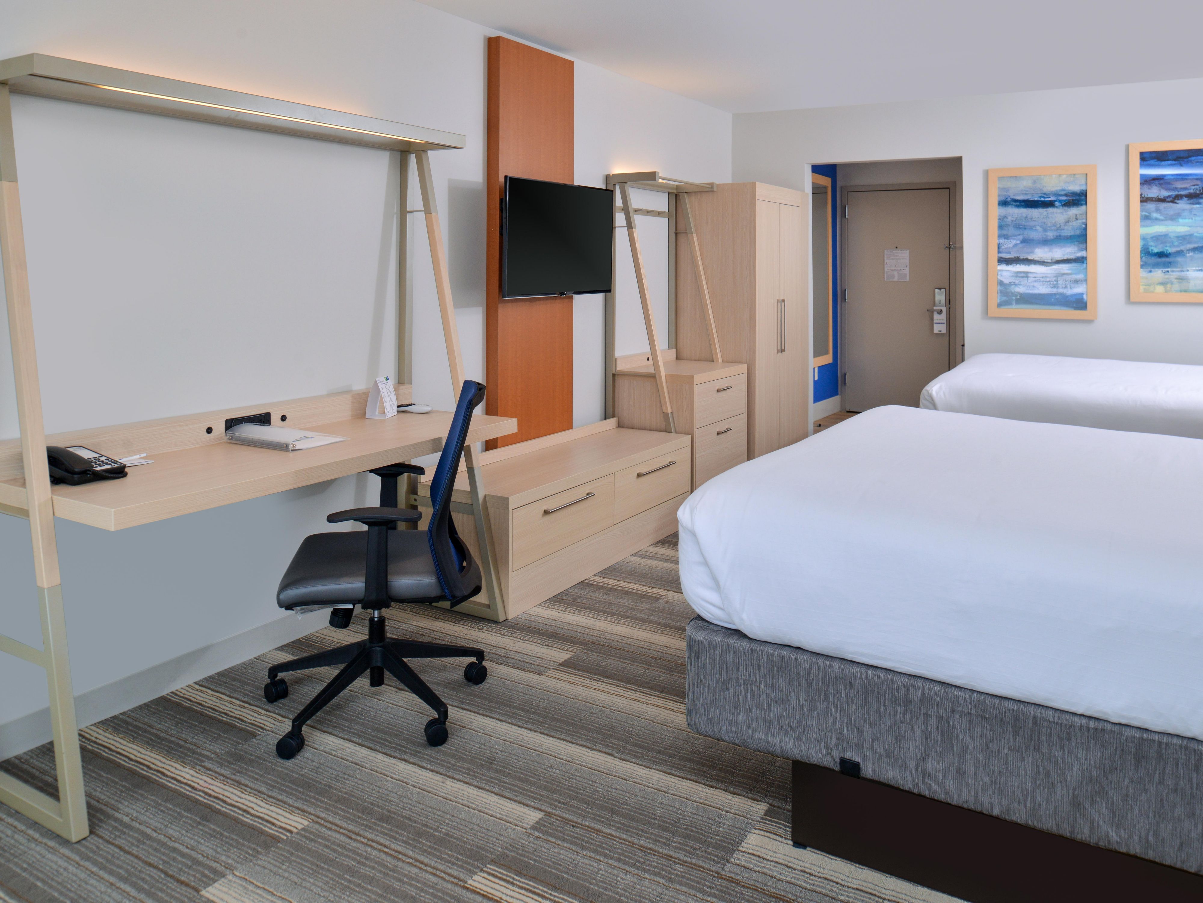 Our desks offer plenty of space to set up and focus on your work.