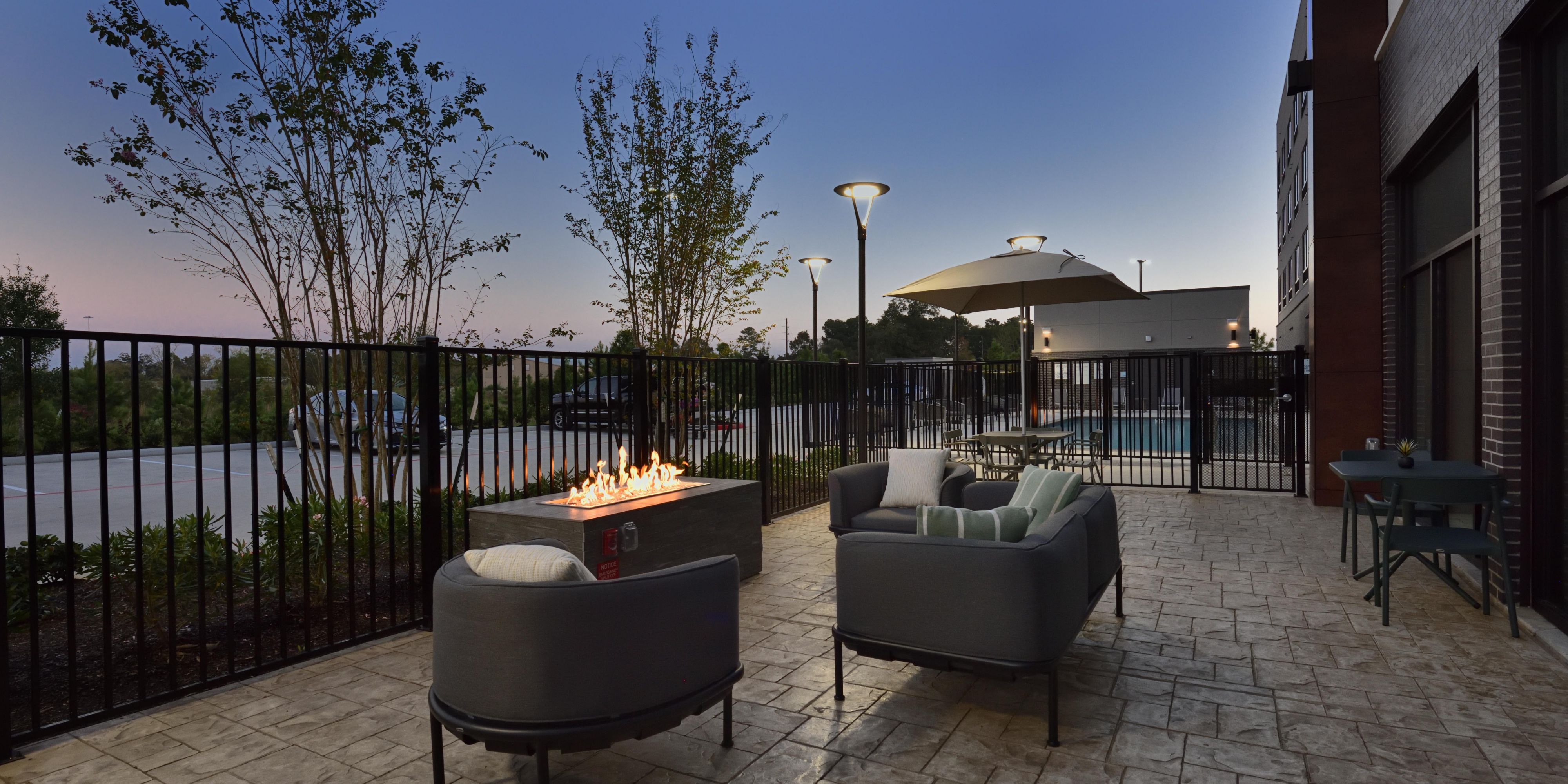 Enjoy our outdoor patio anytime during your stay. Our patio is a perfect spot to enjoy the morning sunrise and then in the evening turn on the firepit to unwind from your day. With a variety of seating options for eating, working, or relaxing we invite you outside!