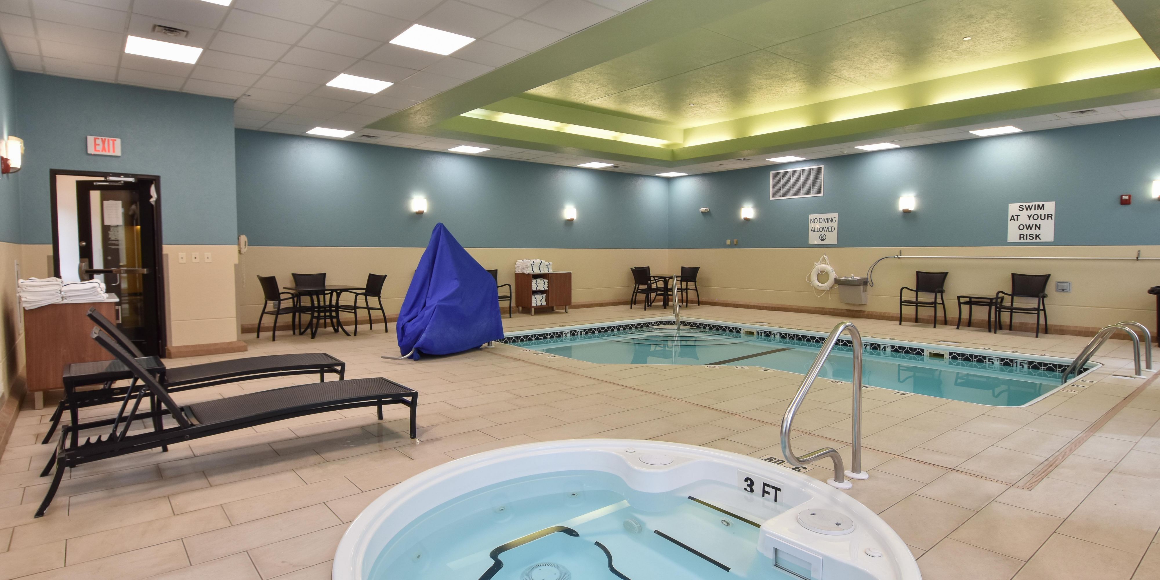 Our heated indoor pool is available to all hotel guests! Relax and unwind. Let your kids splash around and have some fun while you melt away your worries in our hot tub. 
