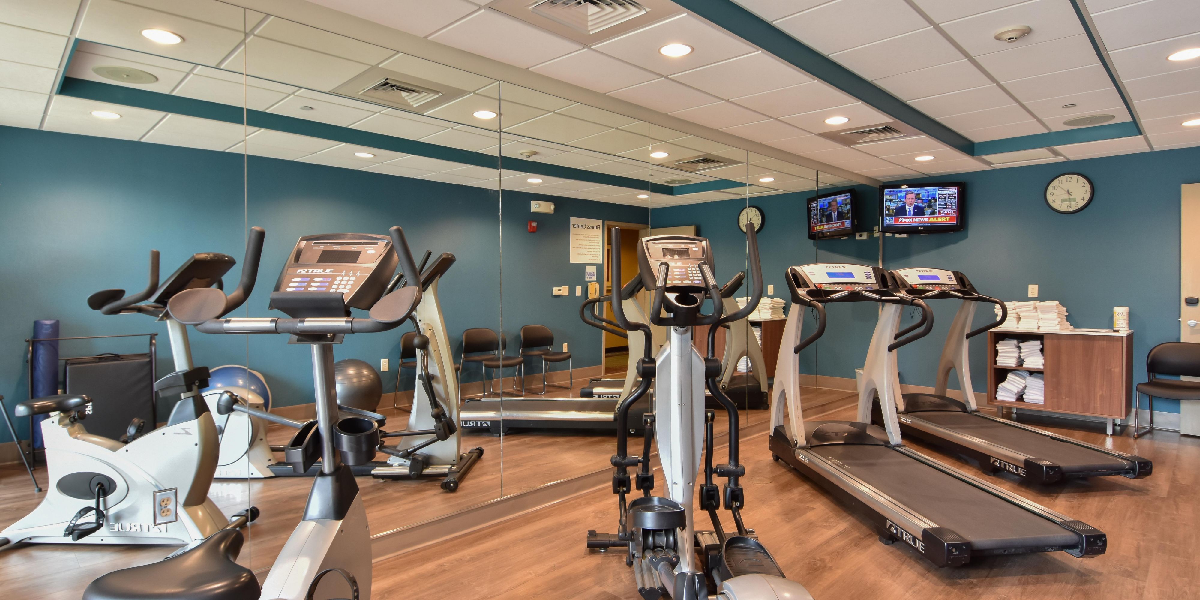 Fit travelers, don't sweat it. We've got you covered! You're welcome to go for a swim in our heated indoor pool or enjoy an invigorating workout in our complimentary Fitness Center. You'll find treadmills, elliptical machines, free weights or a stationary bicycle available just for you! "Stay Smart" and fit when you stay with us!
