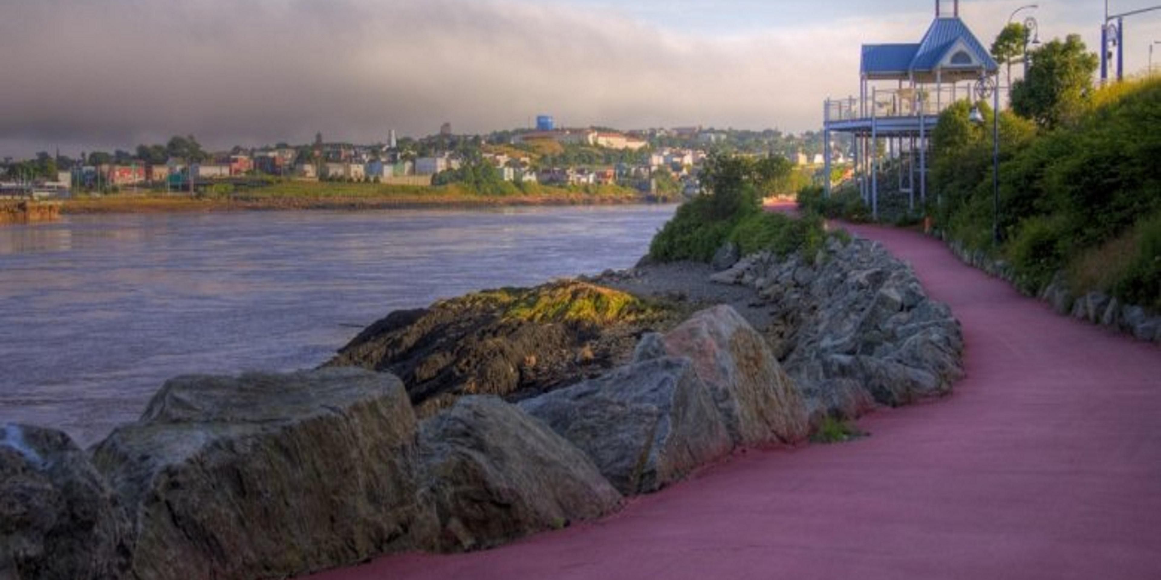 When staying with us, be sure to take a stroll along Harbour Passage’s cranberry-coloured trail, a series of interconnected walkways, lookouts and heritage sites linking the Reversing Falls Rapids to uptown Saint John. Witness the ebb and flow of some of the highest tides in the world, and take in spectacular views of Saint John Harbour.
