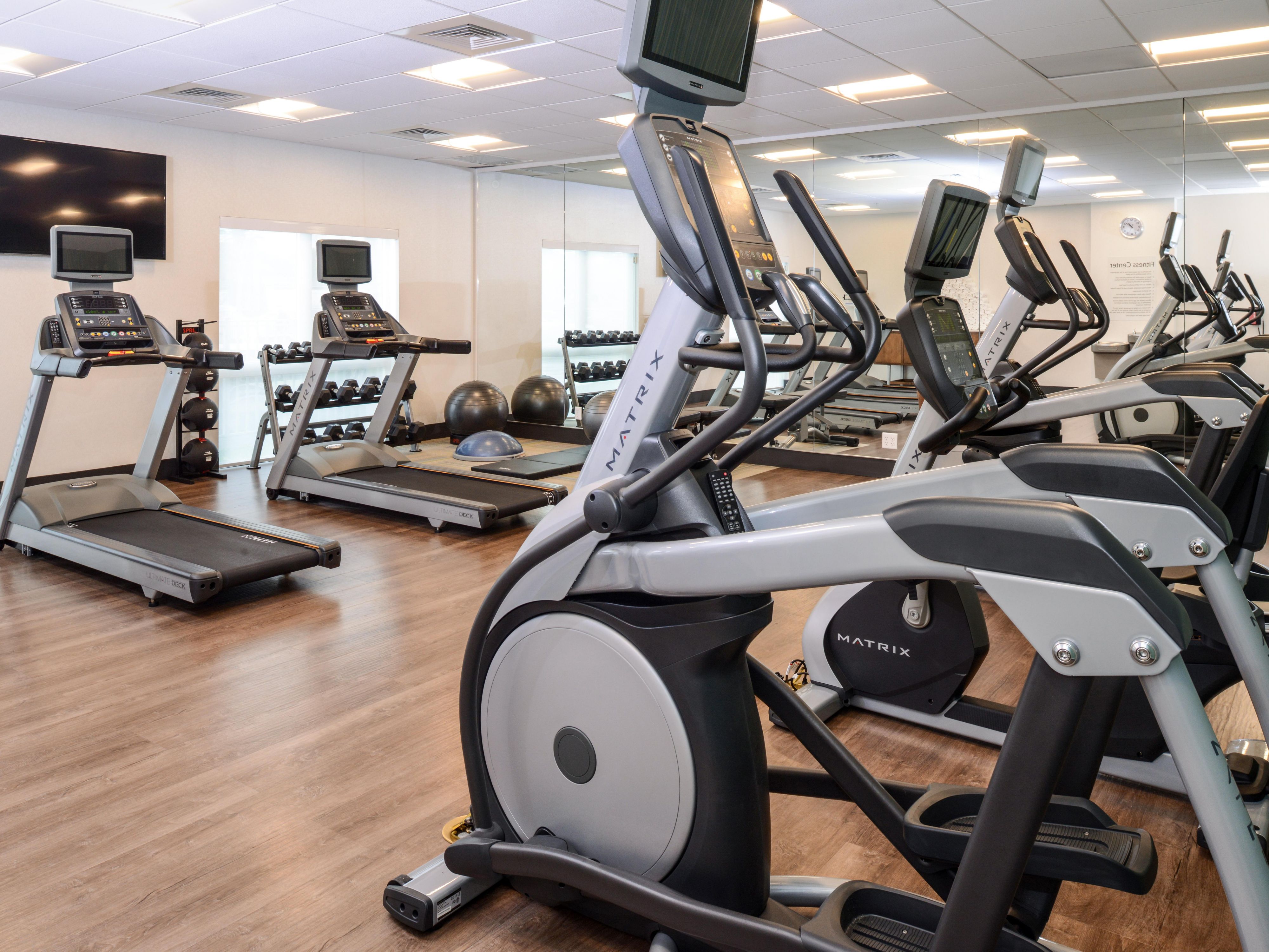 Get your sweat on in our complimentary, 24/7, fully equipped fitness center with treadmills, ellipticals, free weights, exercise bands, and more.
