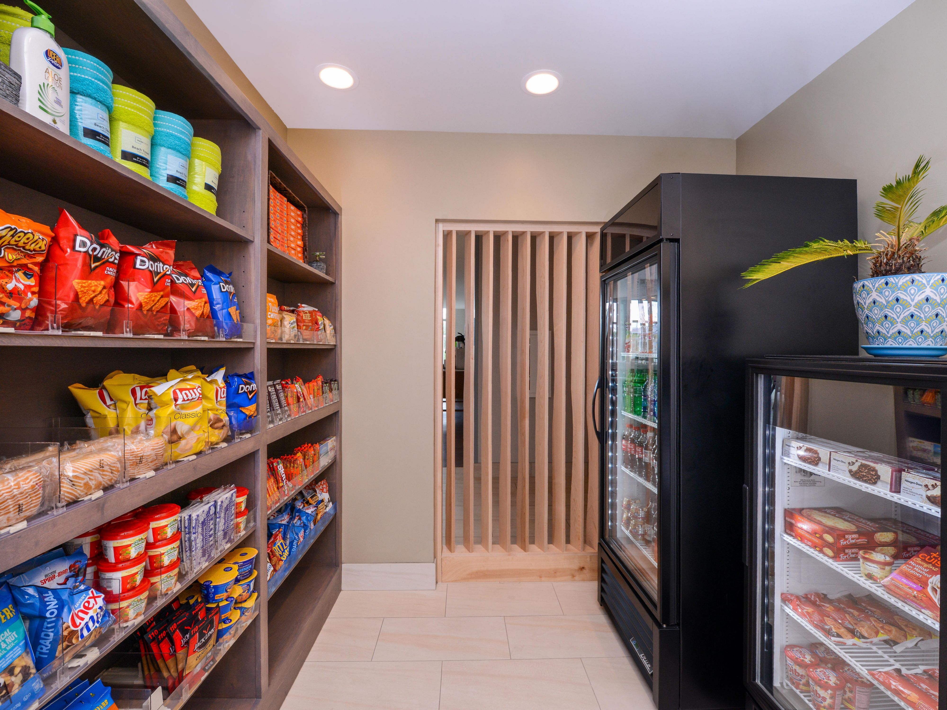 Food basics are available in the pantry in our lobby for you to stock up on easy-to-prepare meals and snacks for your room. Each room has a refrigerator to store your goods.