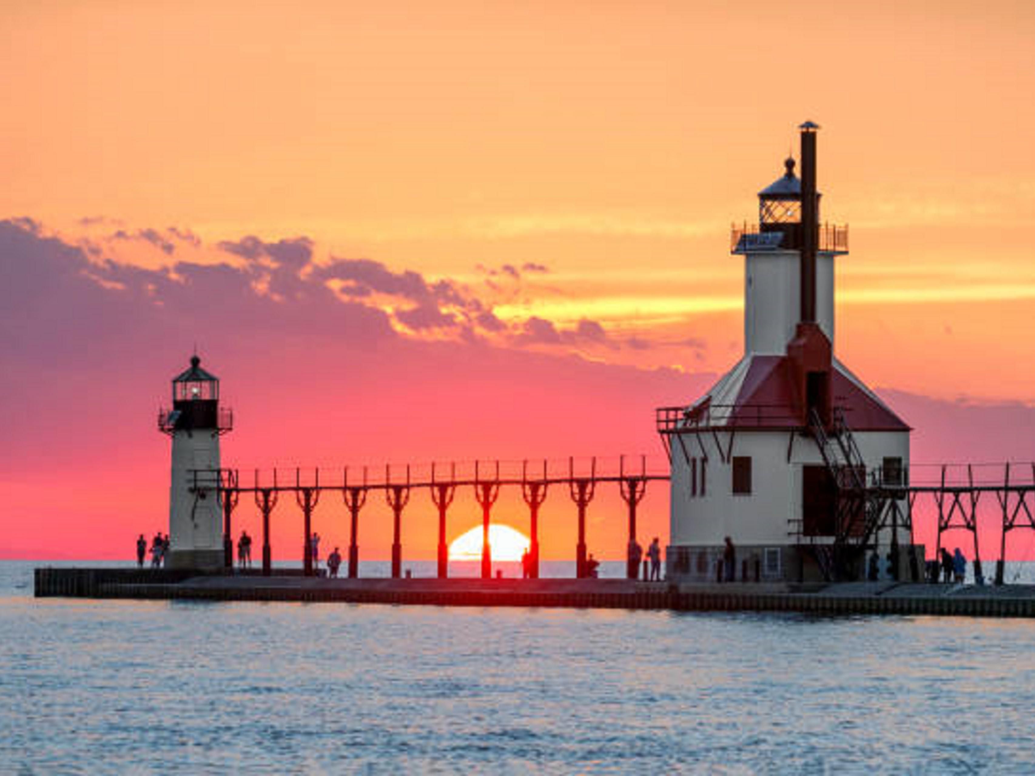 Visit the historic and beautiful inner and outer lighthouses at the St. Joseph North Pier, located on Lake Michigan's coastline.