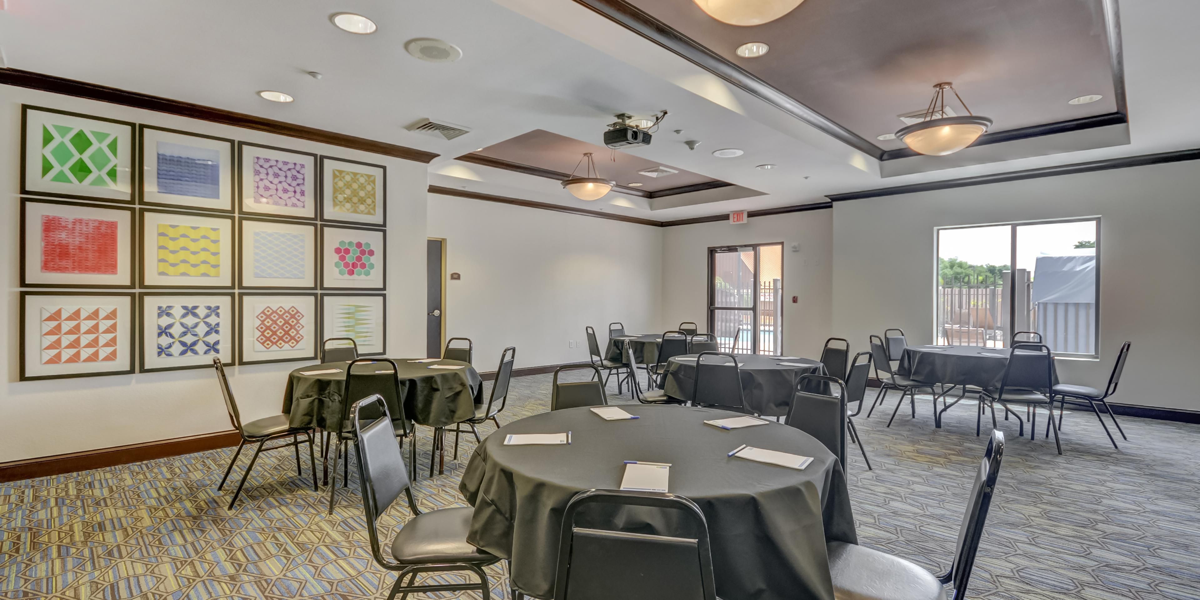 Take advantage of our well-appointed meeting room (with capacity up to 40 people) and our knowledgeable and professional Sales staff as you plan your next meeting, event, or group block. Send an email today for access to room rate discounts and meeting space rentals.
