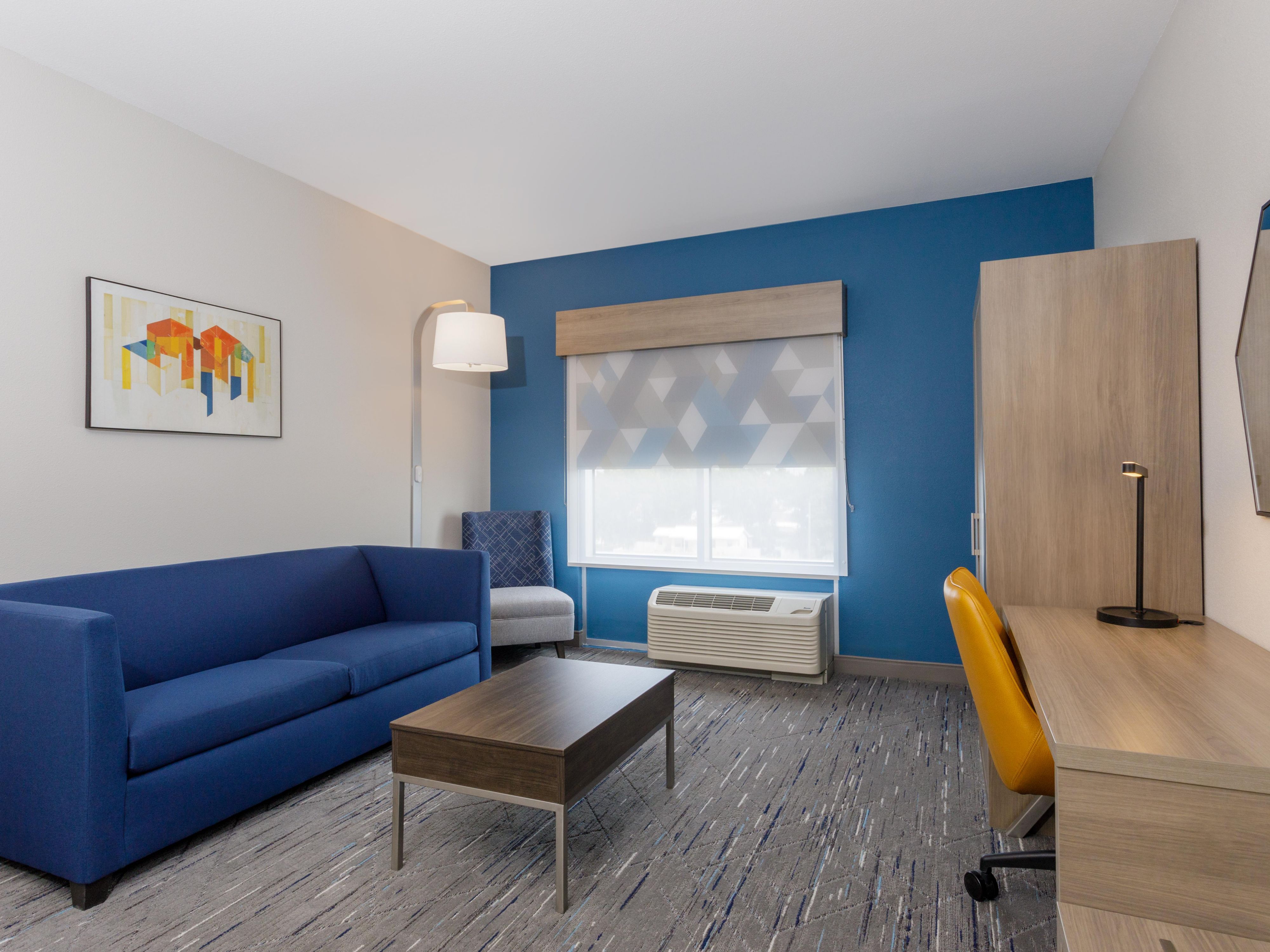 Book one of our premium suites and get a little more living space. Our King and two-Queen suites both offer a full-sized sleeper sofa for sleeping or additional seating areas.