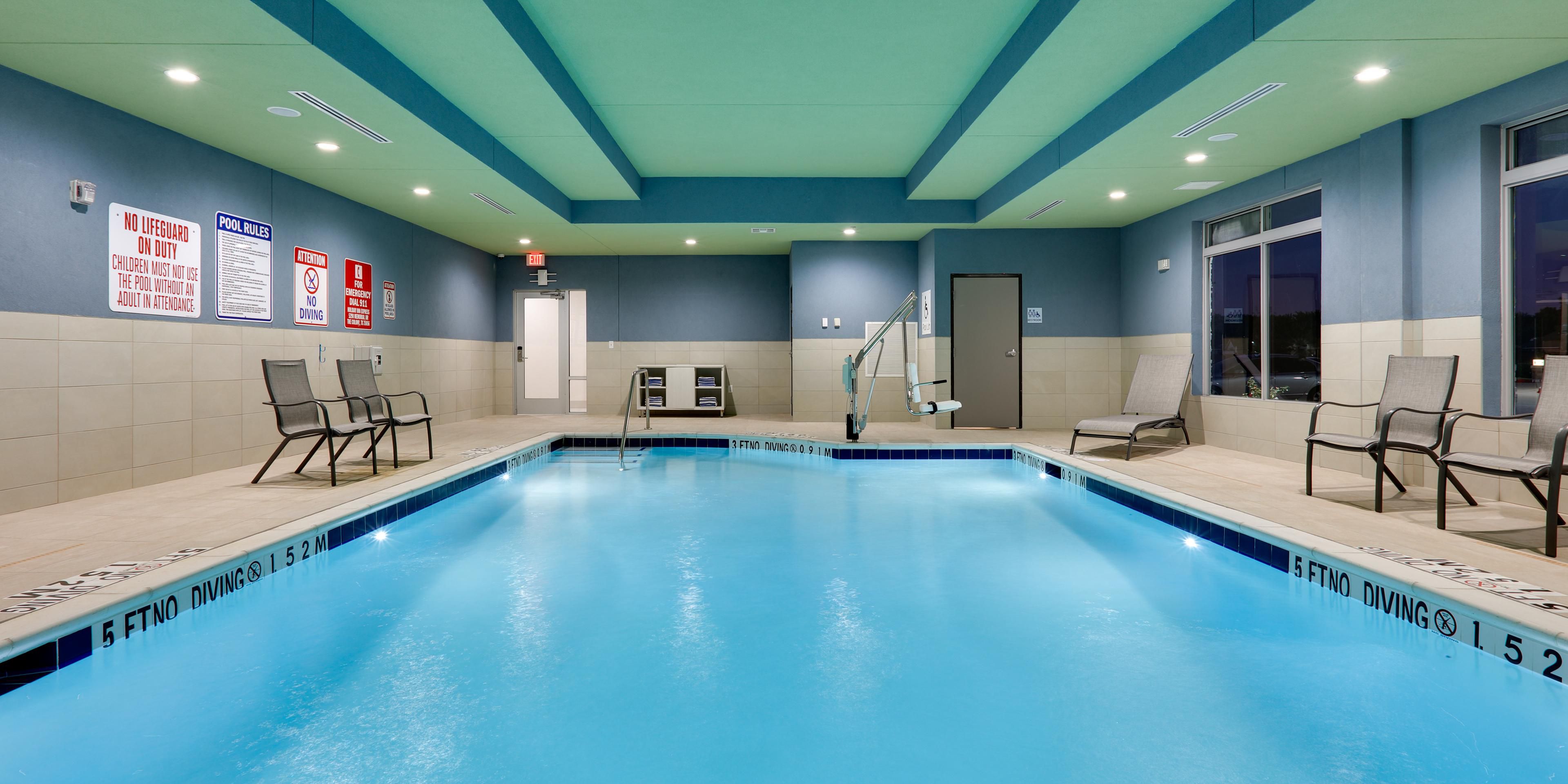 Enjoy our indoor pool from 9am to 9pm every day at the Holiday Inn Express & Suites Plano- The Colony at Grandscape. 