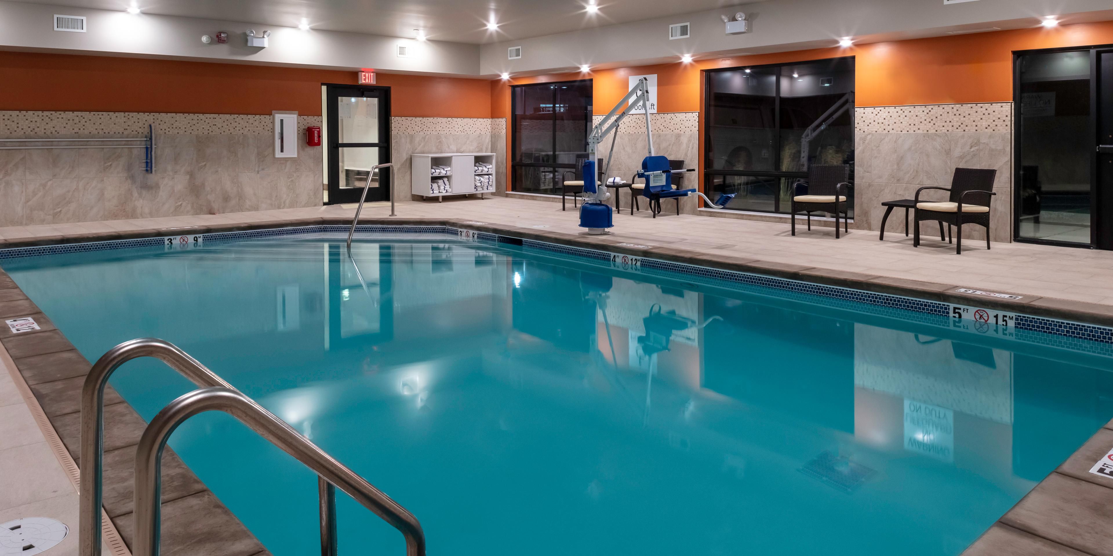 Our indoor heated pool and fitness center open, a great way to burn off some energy before heading to a great nights rest!