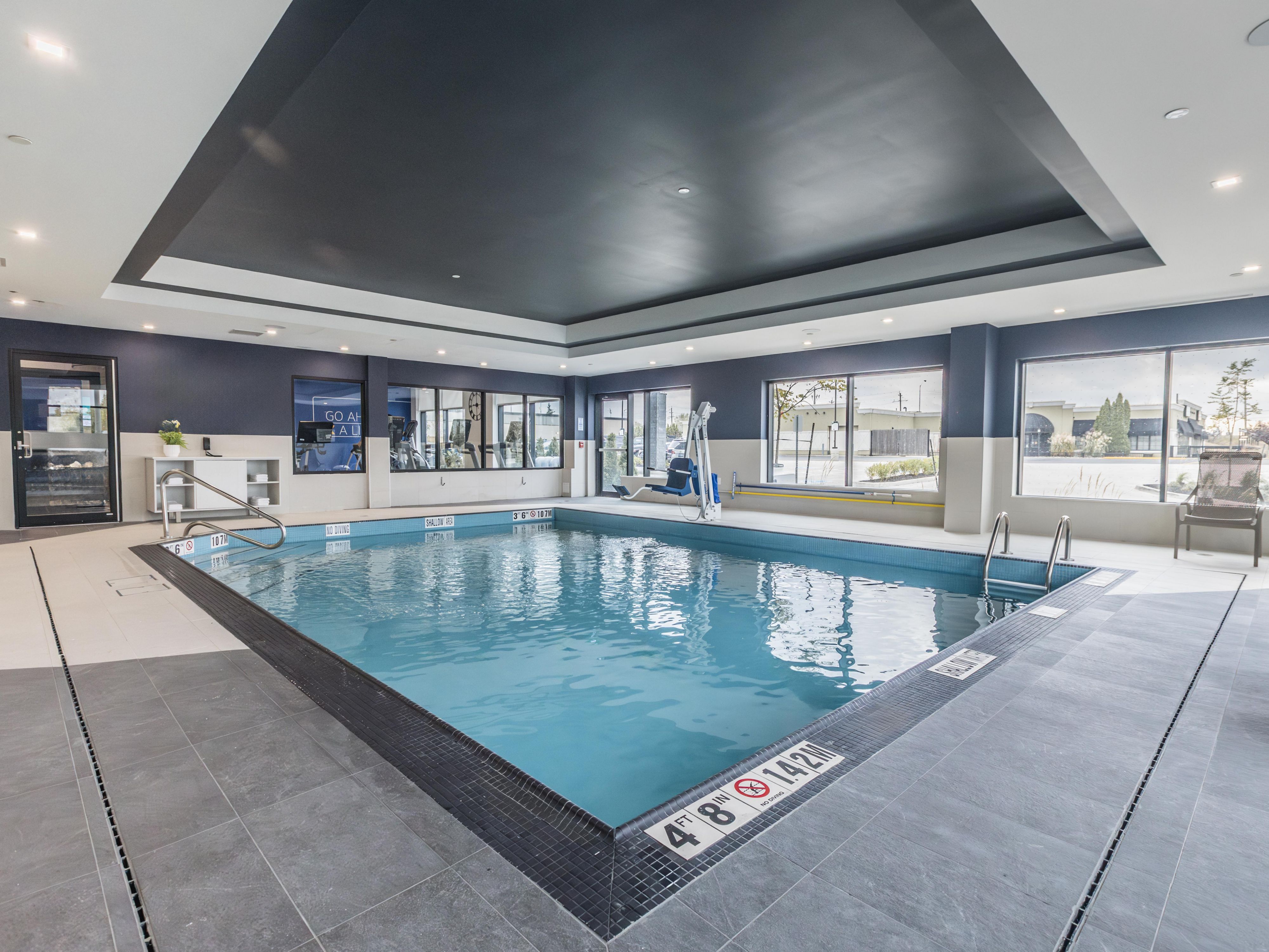 Whether you prefer invigorating laps, making a splash, or unwinding with a leisurely swim, our indoor pool is the perfect place for year-round relaxation and recreation. Open 7:00 AM – 11:00 PM daily, and plunge into a refreshing reprieve from your busy day!