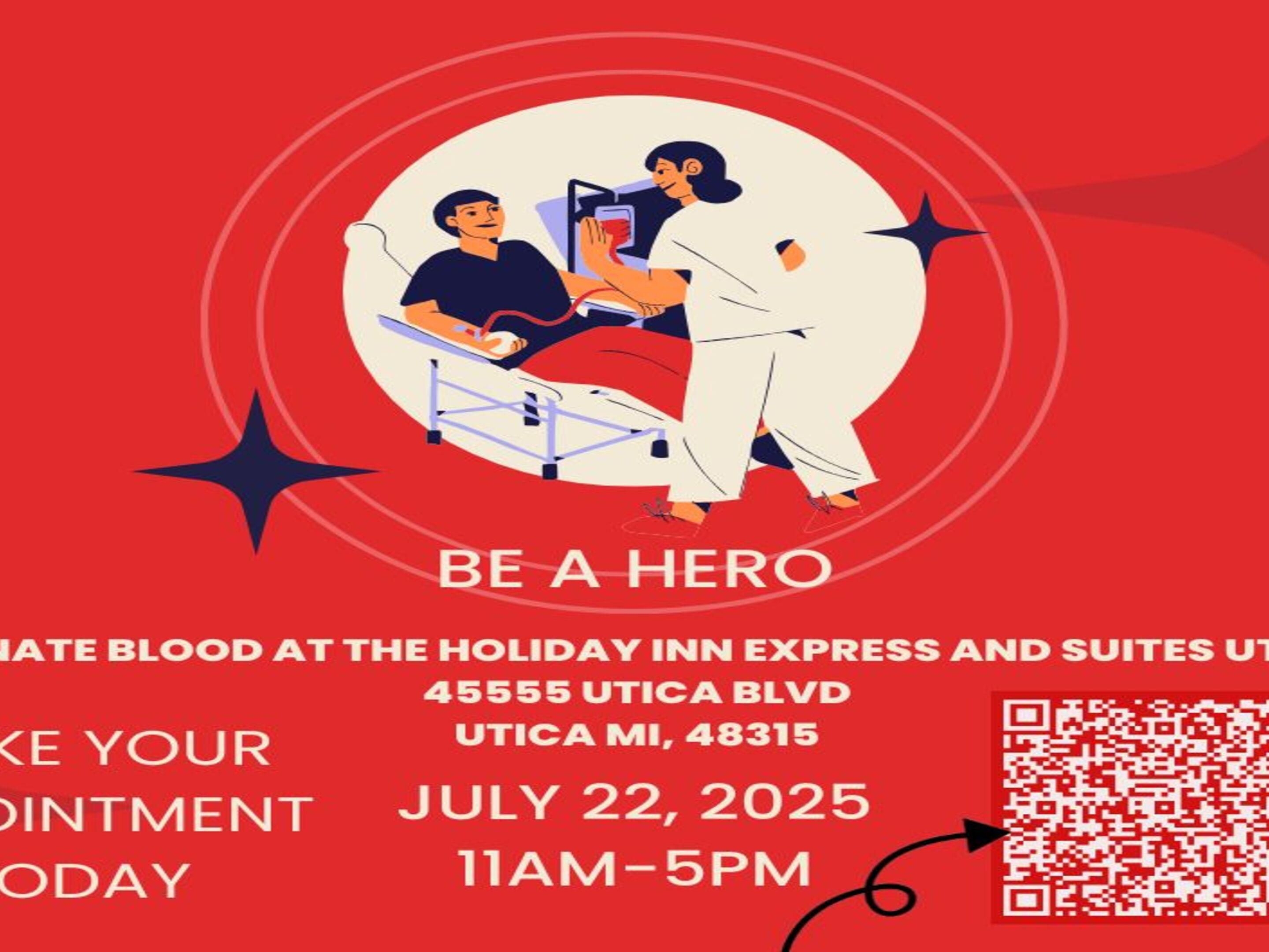 Schedule your appointment today.
Join us for a Blood drive on July 22, 2025, from 11:00 AM to 5:00 PM.
Log in to your Red Cross account to book your appointment now.
As a thank you, attendees will have the opportunity to tour the hotel and receive special discounts on future events and group bookings of 10 or more rooms as well as 250 IHG points.