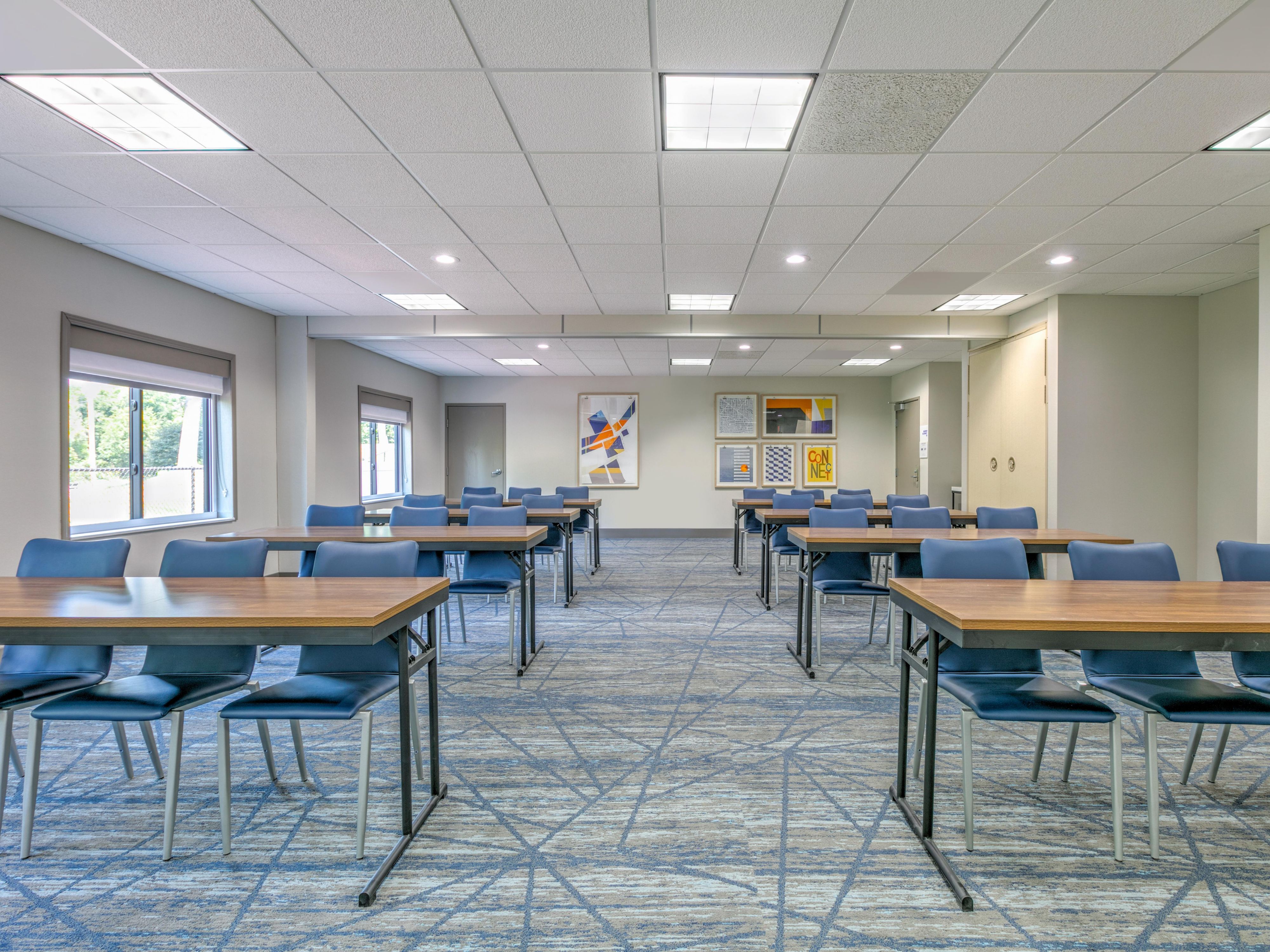 Our meeting room for max 70 is fully renovated. Rental includes WiFi, tables and chairs and free parking for attendees. Free coffee, decaf and hot tea in the lobby just steps away. Ask about AV requirements.