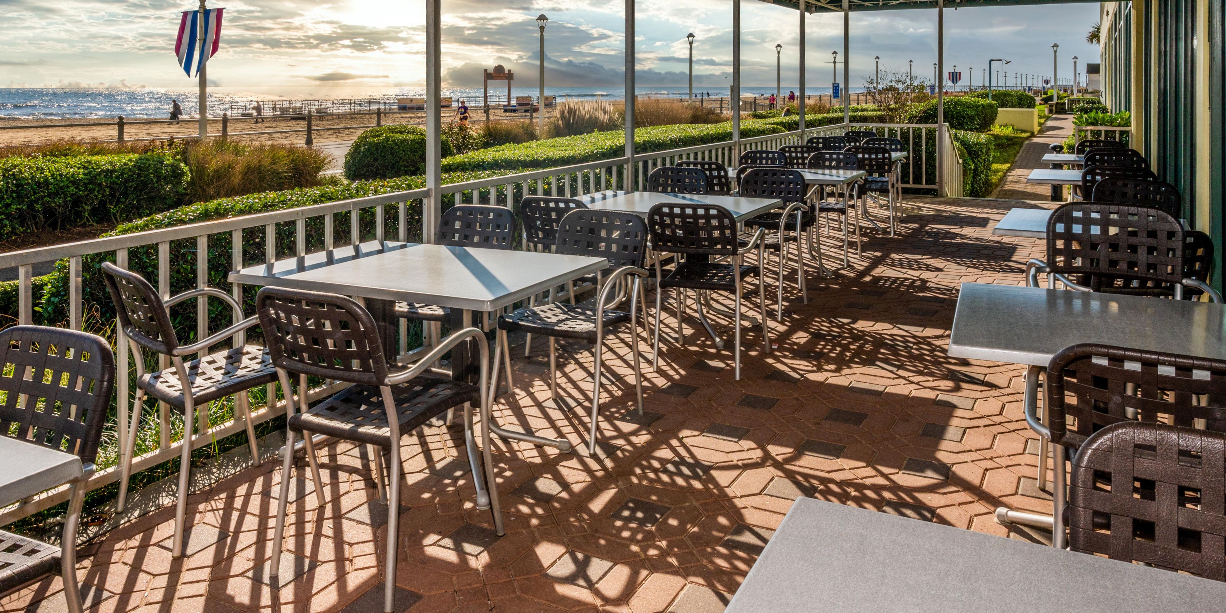 Enjoy our outdoor patio with a beautiful view of the Atlantic Ocean. The patio is a perfect spot to enjoy the morning sunrise and evening ocean breezes. With seating up to 30 guests, give us a call to book the patio for your next event.