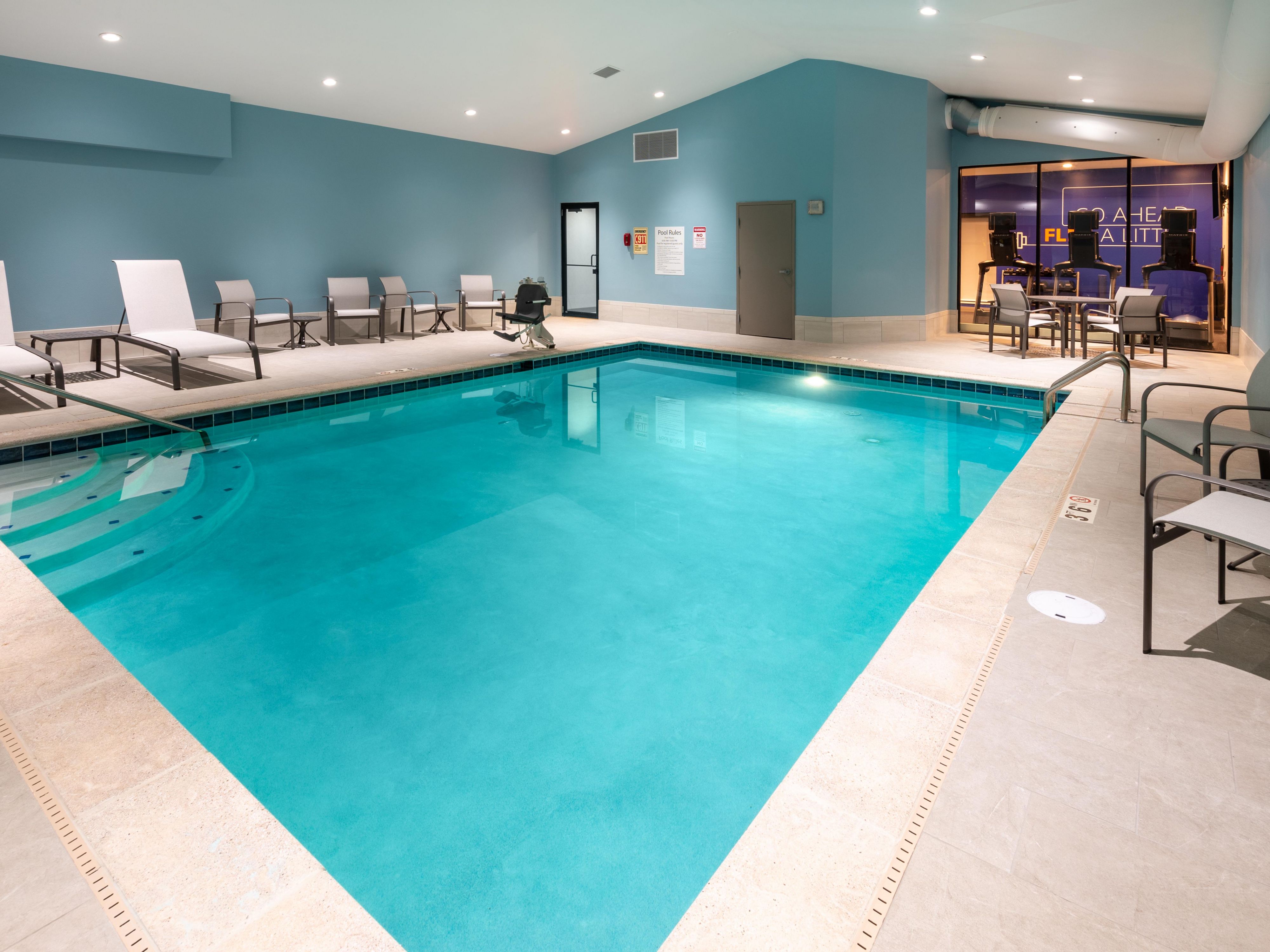 Take a dip in our heated newly renovated indoor pool, open from 6:00 AM to 10:00 PM. Start your day with invigorating laps, refresh with a mid-afternoon splash, or unwind with a leisurely evening swim. Whatever you prefer, our indoor pool provides the perfect place for recreation and relaxation.