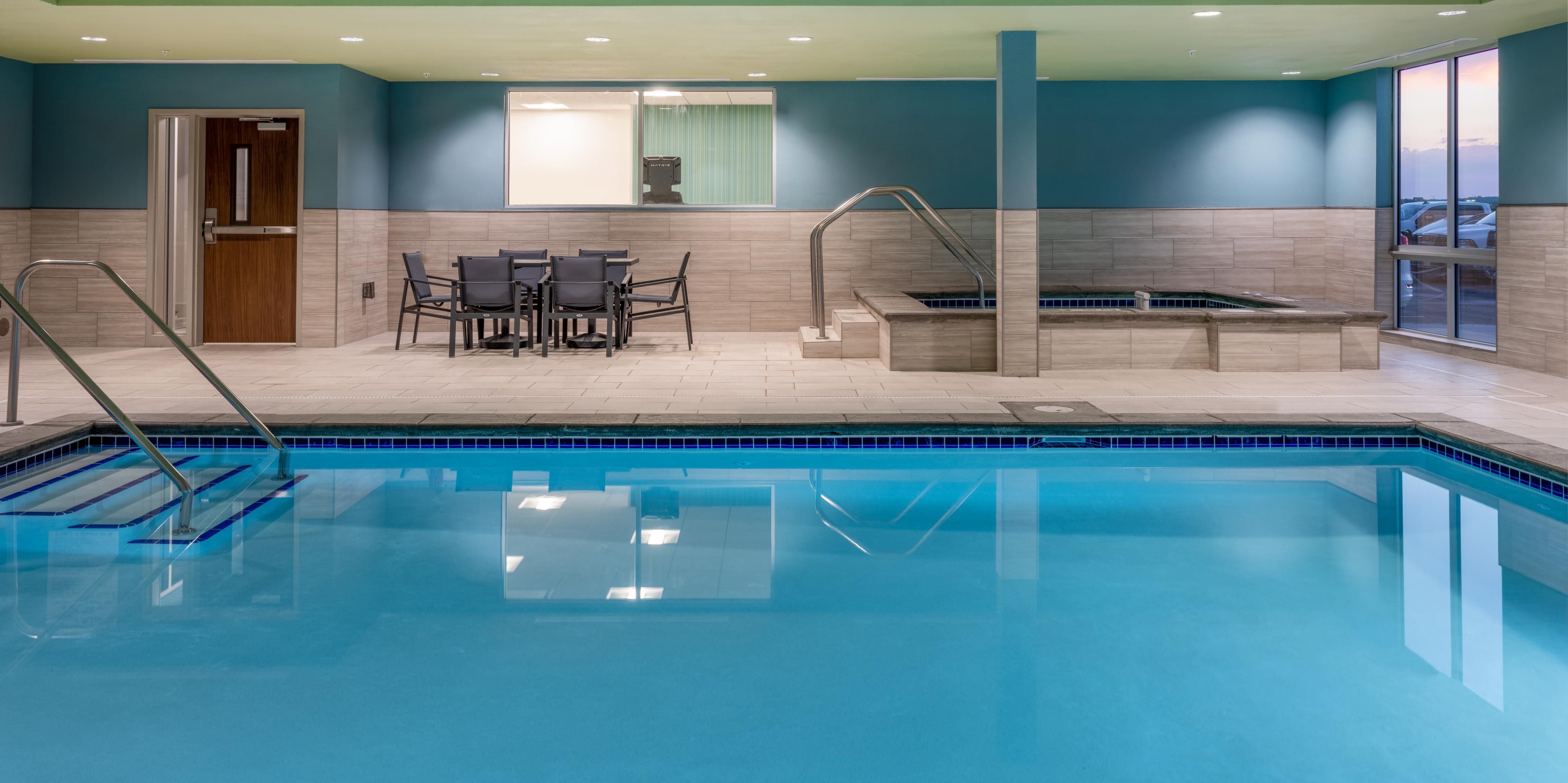 Our heated indoor pool and hot tub are open year 'round for our guests' comfort and enjoyment.