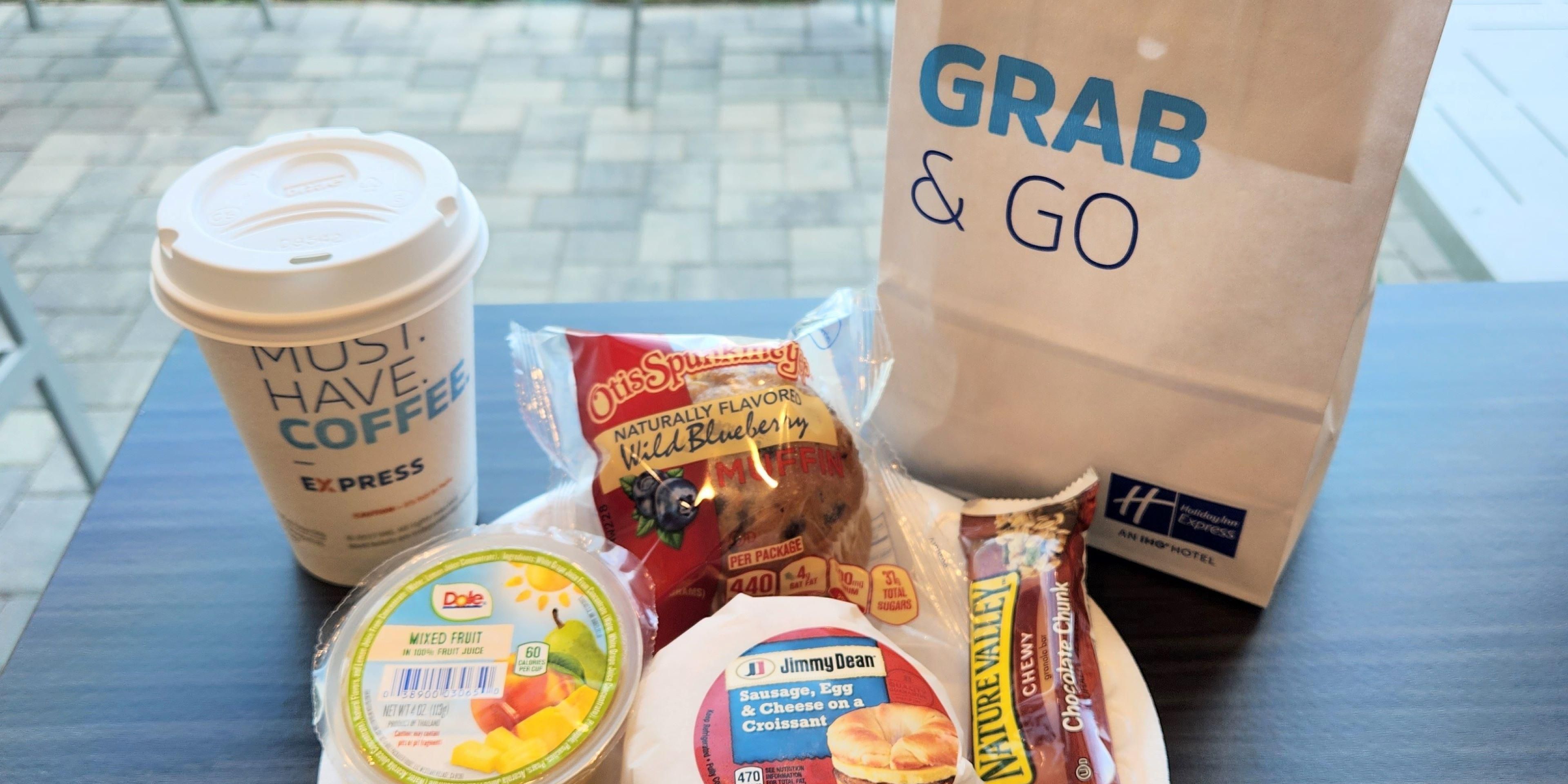 For those who need to get up and hit the road, we offer a complimentary Grab-N-Go breakfast! Available Tuesday-Friday, 5am-6am. Breakfast consists of a warm breakfast sandwich, muffin, granola bar, and fruit. *Options may vary. 
Express Start Buffet Breakfast served daily following Early Bird Breakfast. 