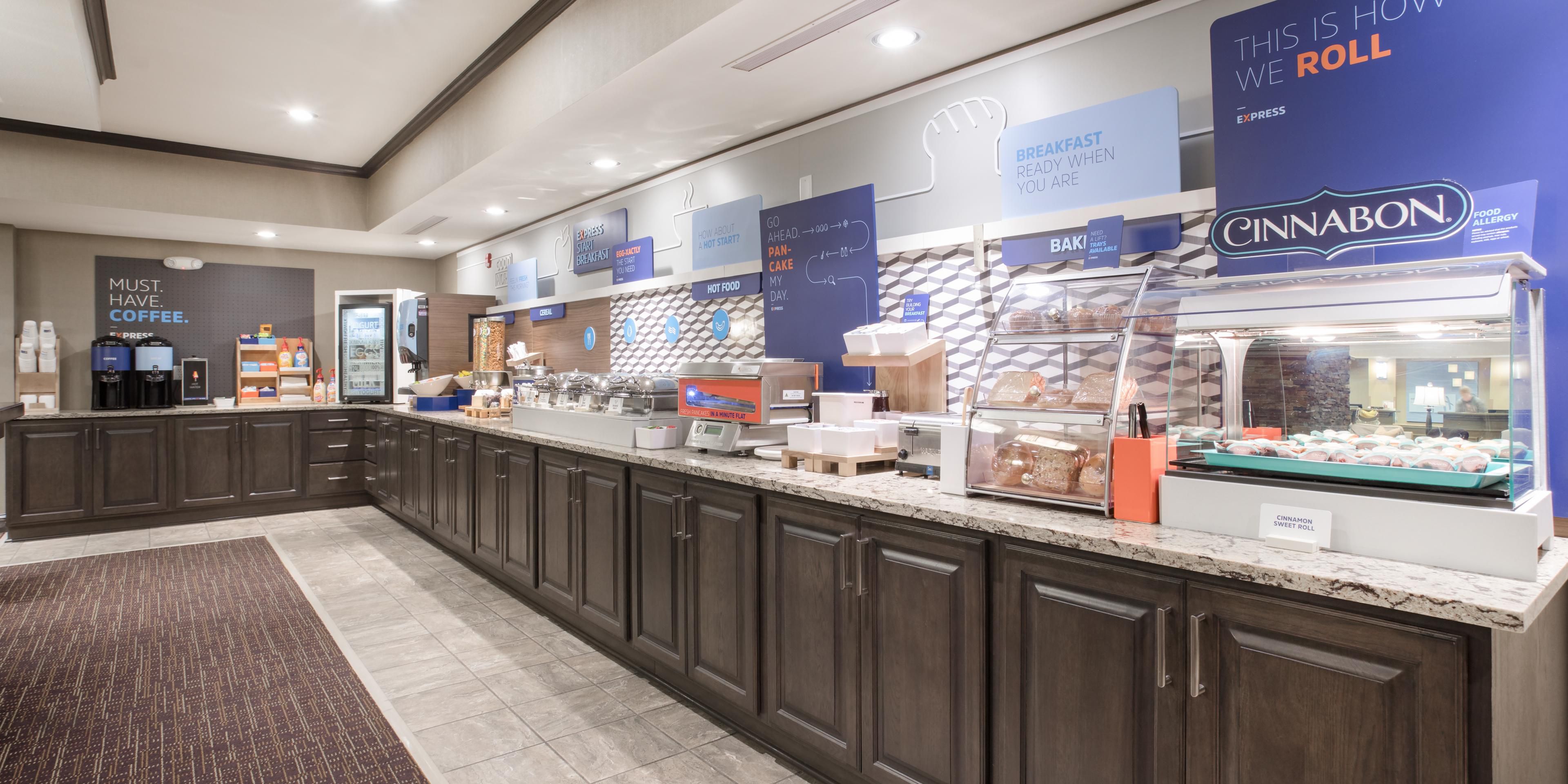 Start your day with fresh bacon and eggs, pancakes, or a sweet roll.  Discover our new options, and new look, always included in your stay.  As always, our complimentary hot coffee is available around the clock.  So, grab a plate, fuel up, and Be The Readiest® to conquer your day!