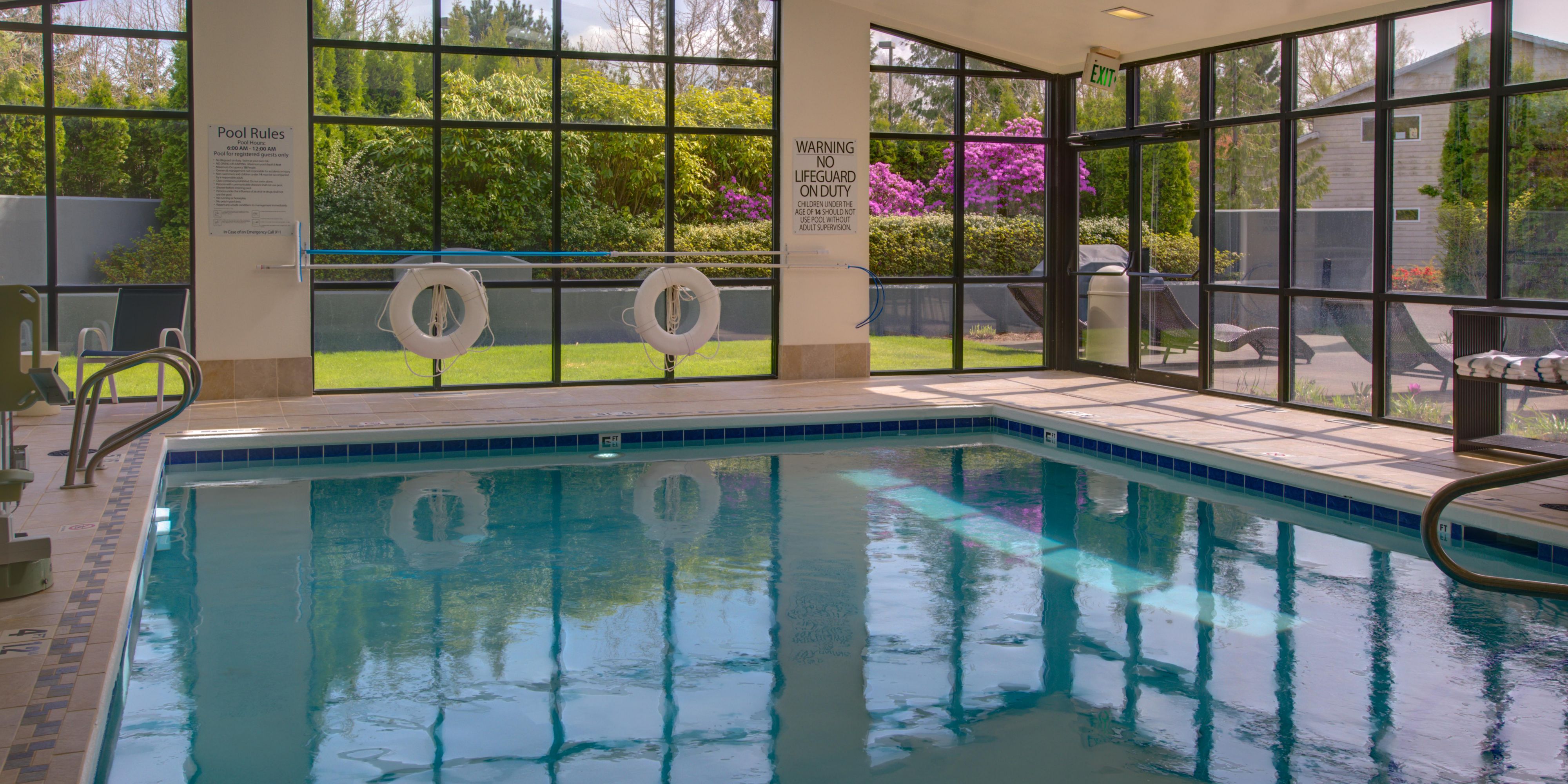 Our indoor pool is open year-round.  Bring the kids for a short get away and take a dip in our pool 7 days a week 6AM to 10PM for kids, and 10PM to 12AM for adults.  At this time, the pool is open to in house guest only. 