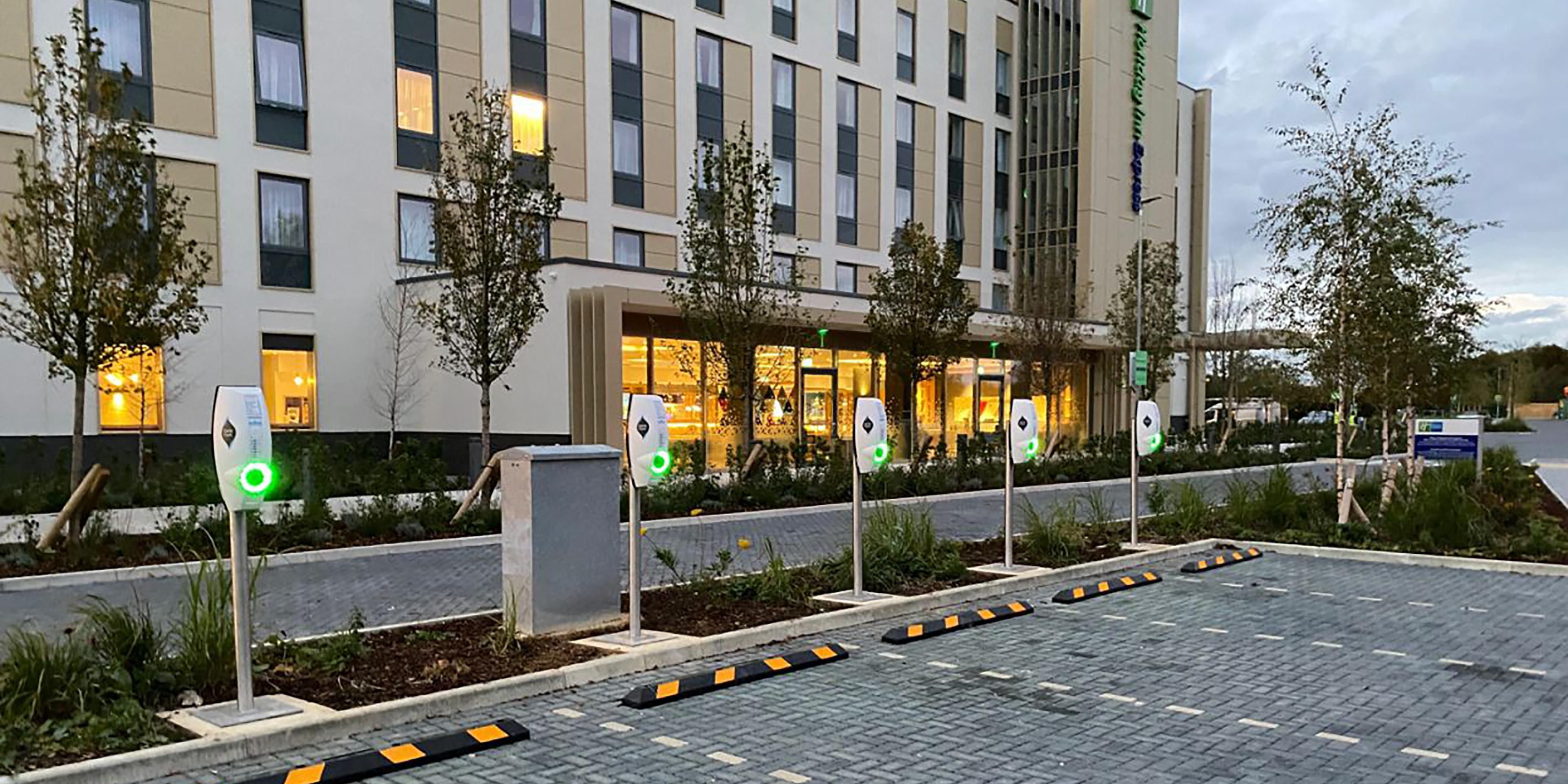 We've installed 5 GeniePoint EV charging points in the car park. So, you can recharge your car battery while you're recharging your own batteries in the hotel. 