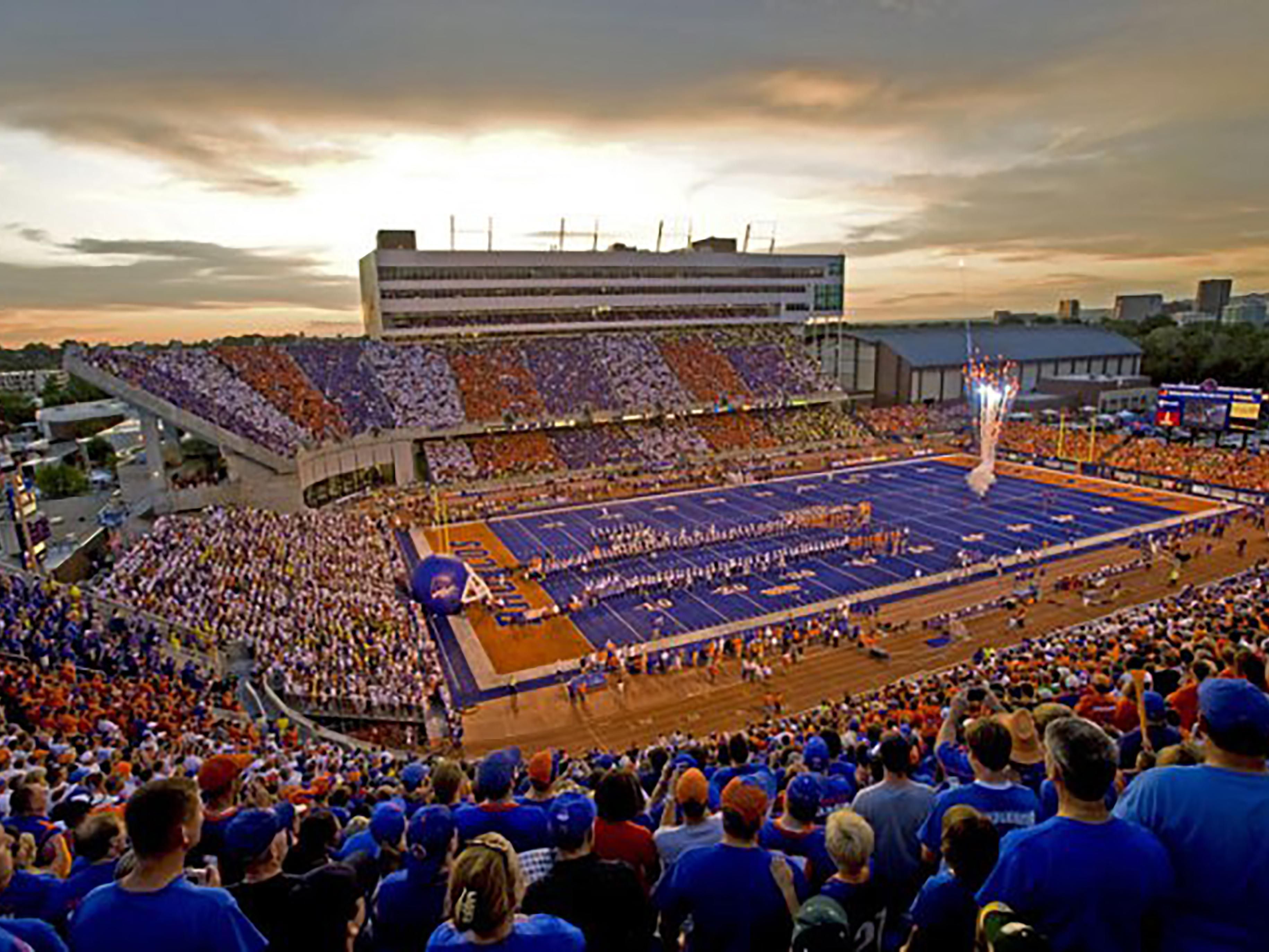 Boise State University’s football stadium, Albertsons Stadium, is located at 1400 Bronco Lane, a short .9 mile walk to the stadium.
