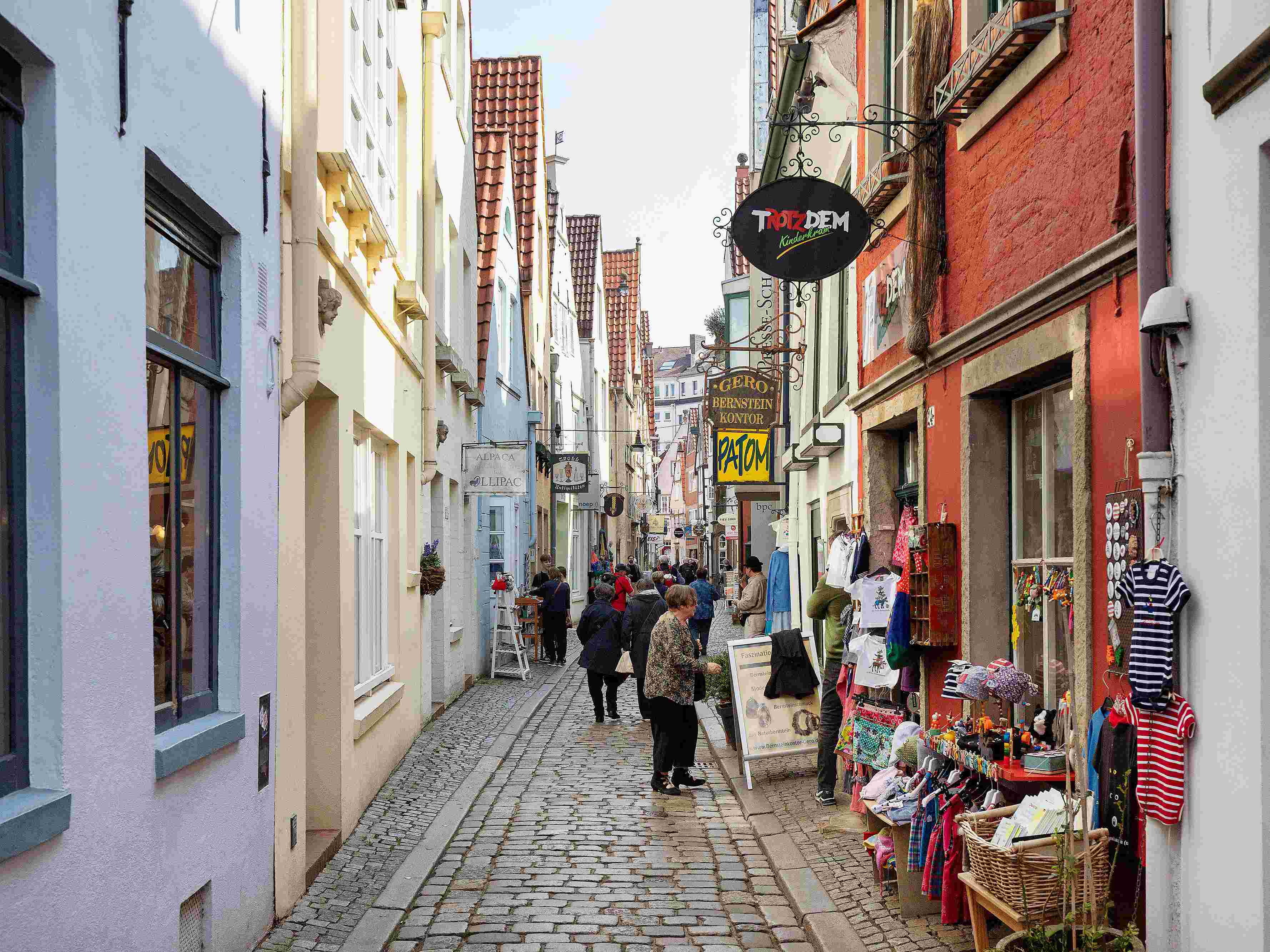 Speciality shops open onto cobbled alleyways in the old town.