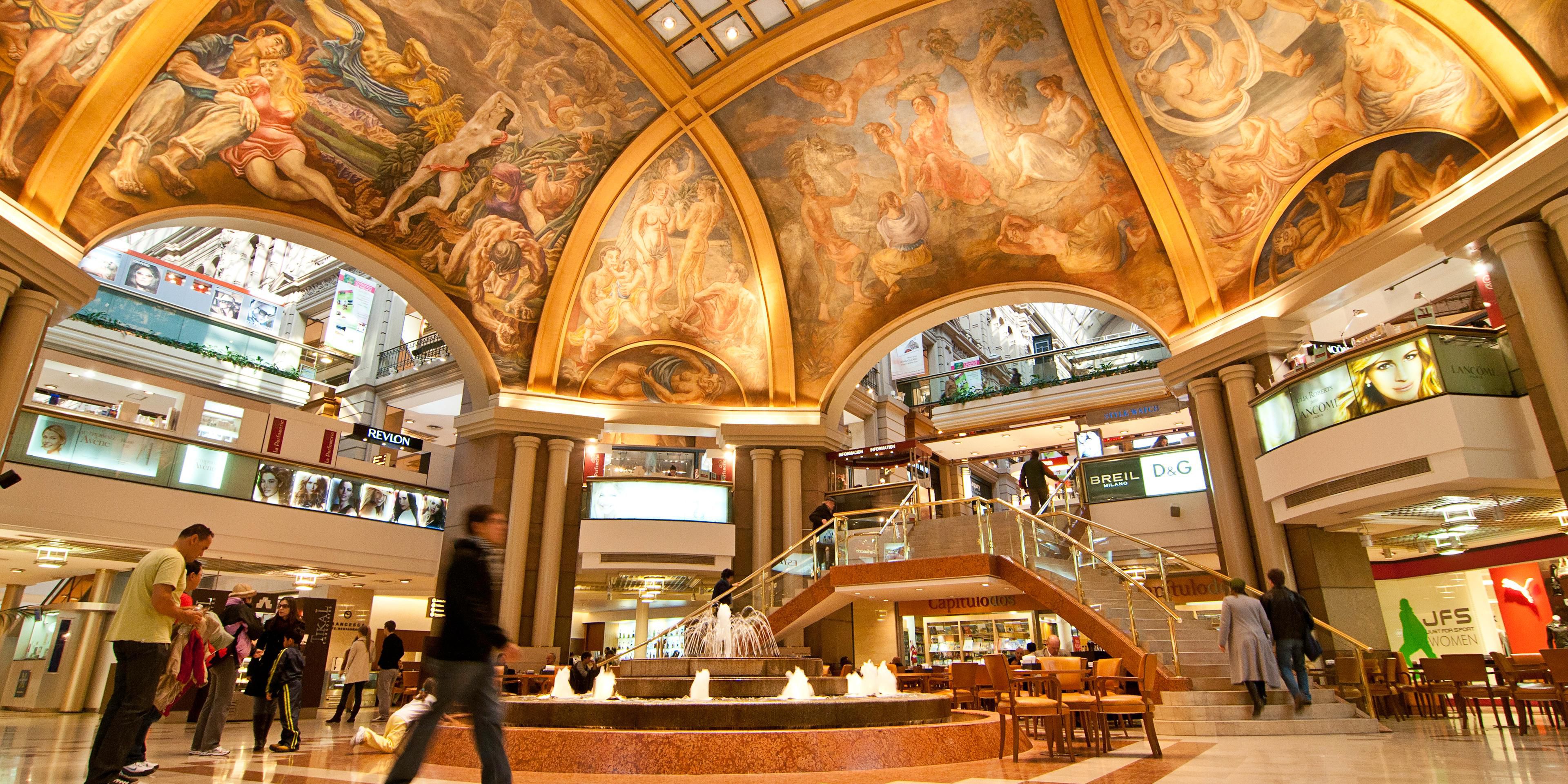 A three-minute walk from our hotel is the only shopping center in downtown, where you will find the best-known stores in Argentina. Galerias Pacífico is recognized for its architecture and mainly for its large dome decorated with murals by prominent Argentine painters, in a building from 1884.