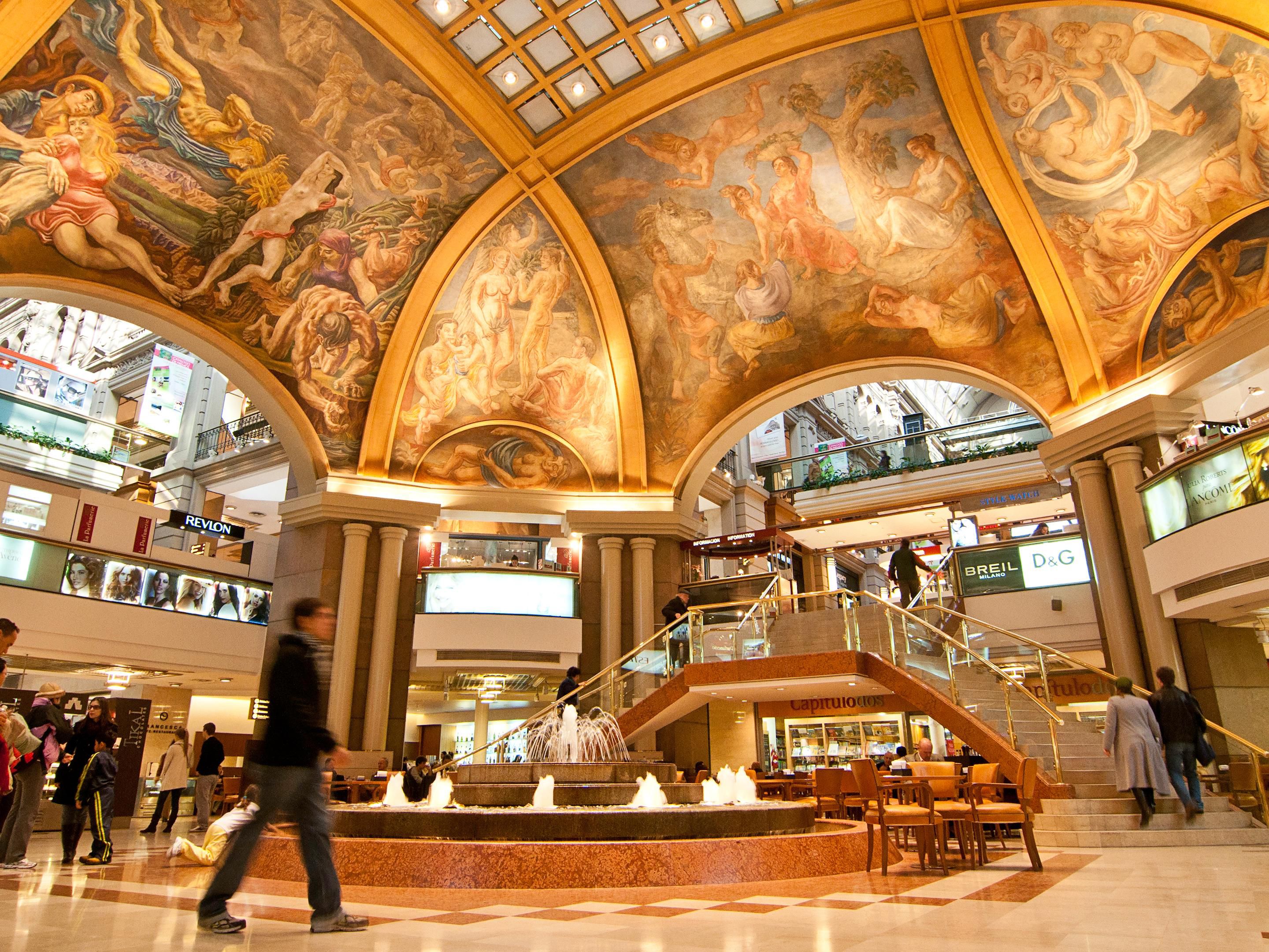 A three-minute walk from our hotel Galerias Pacífico is recognized for its architecture and mainly for its large dome decorated with murals by prominent Argentine painters, in a building from 1884.