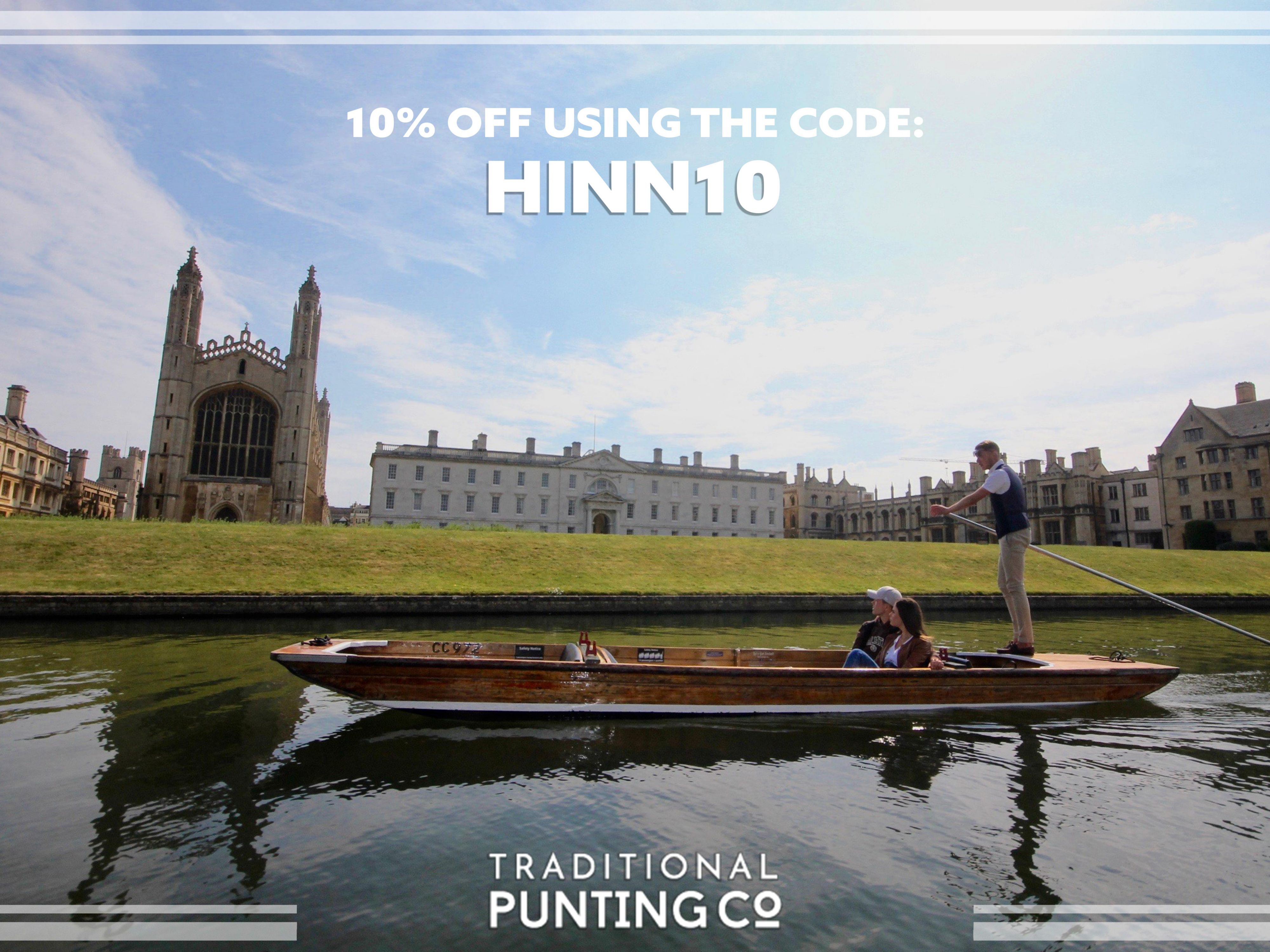 Take to the River Cam on a chauffeured punt tour, a must-do activity when visiting Cambridge. The 50-minute journey will take you along the College Backs passing iconic sights like Kings College Chapel and the Mathematical Bridge. Choose between a shared or private experience. Use the code HINN10 when booking with us for an exclusive rate.