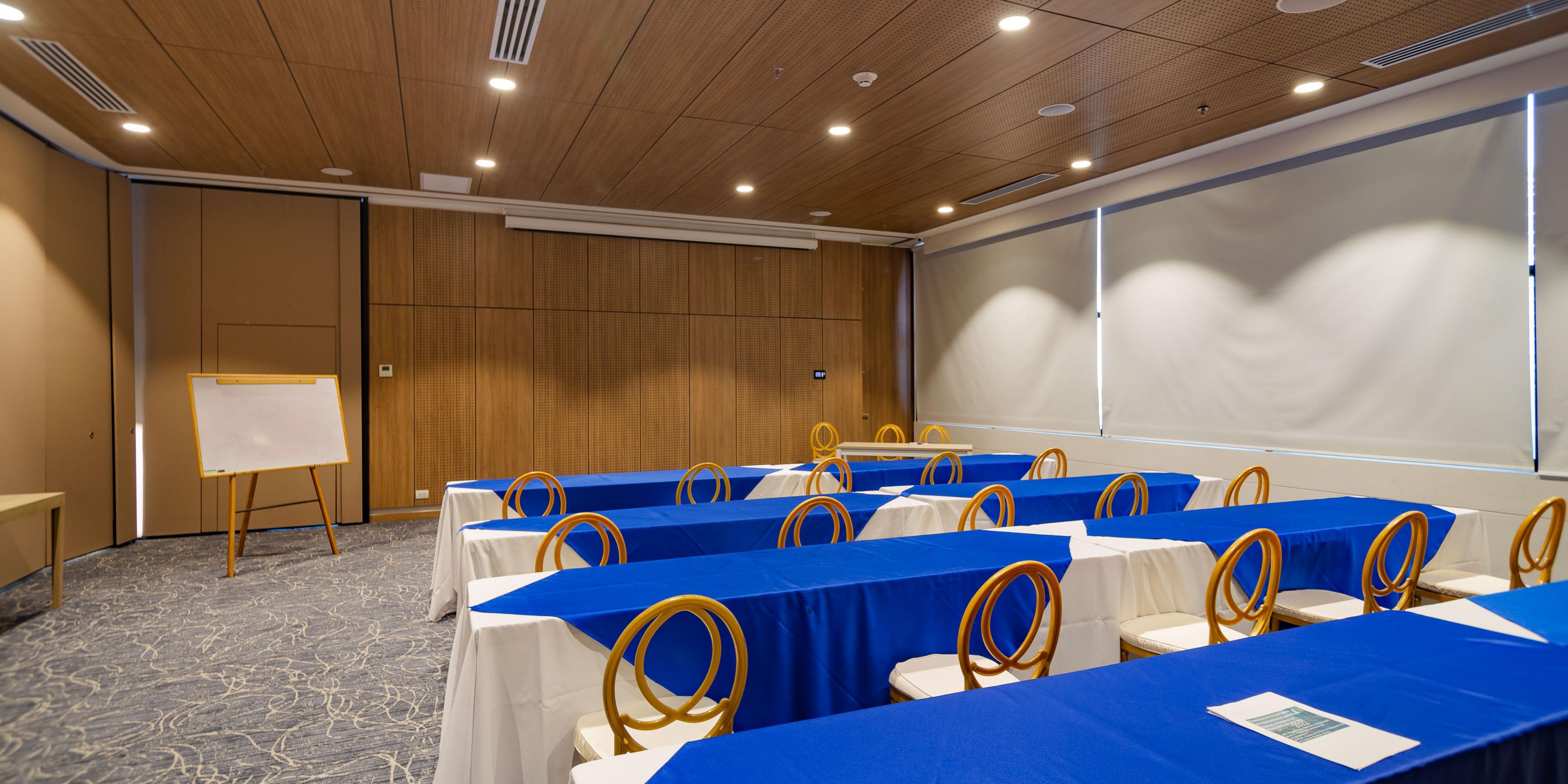 We have two meeting rooms with capacity of 90 people each, and one big room for 180 people. We offer A&B service.