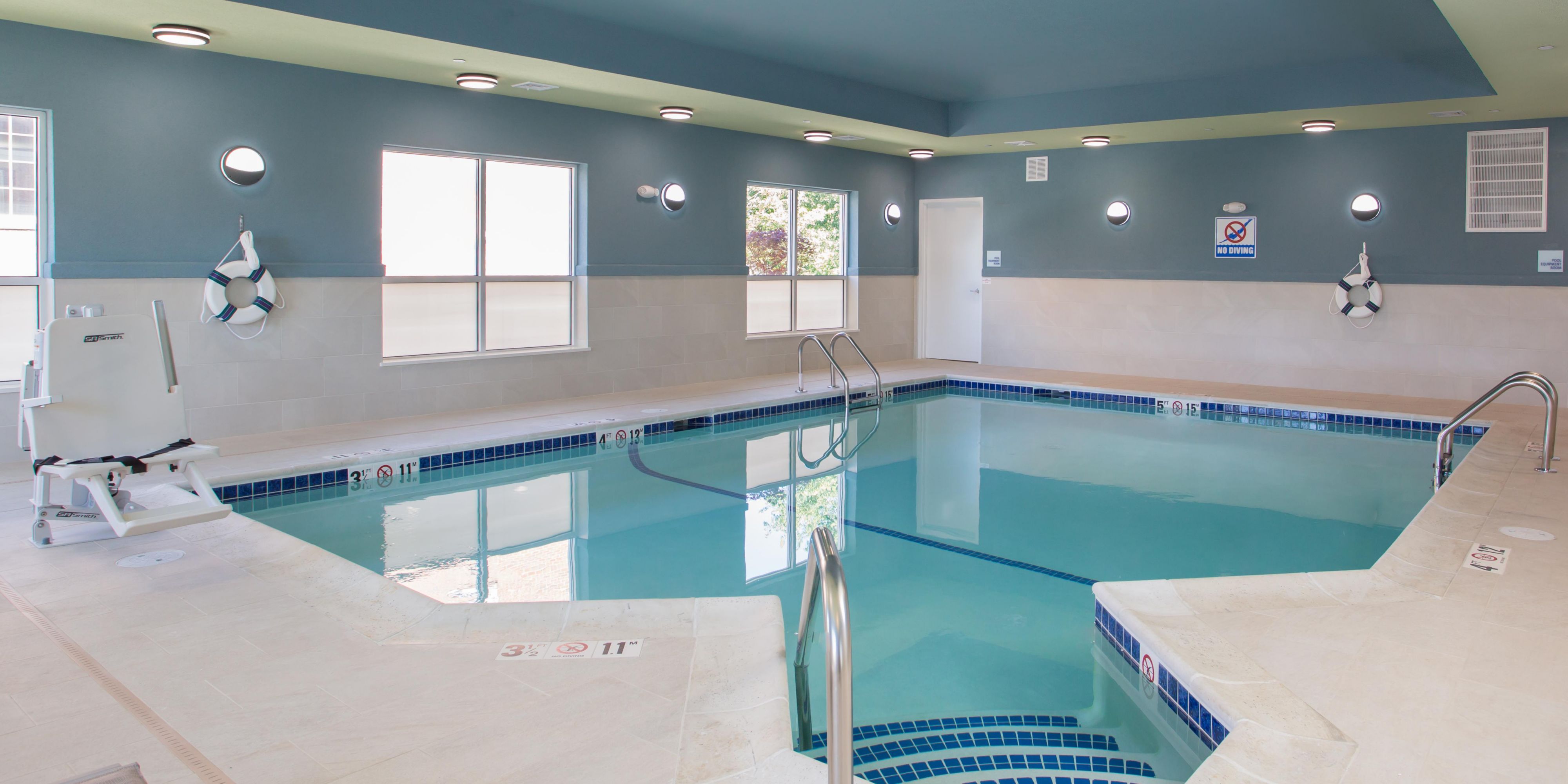 Indoor heated pool with Lifeguard on duty now open Fridays 4pm-9pm and Saturdays 12pm-8pm. Please see the Front Desk to reserve your time to swim. 