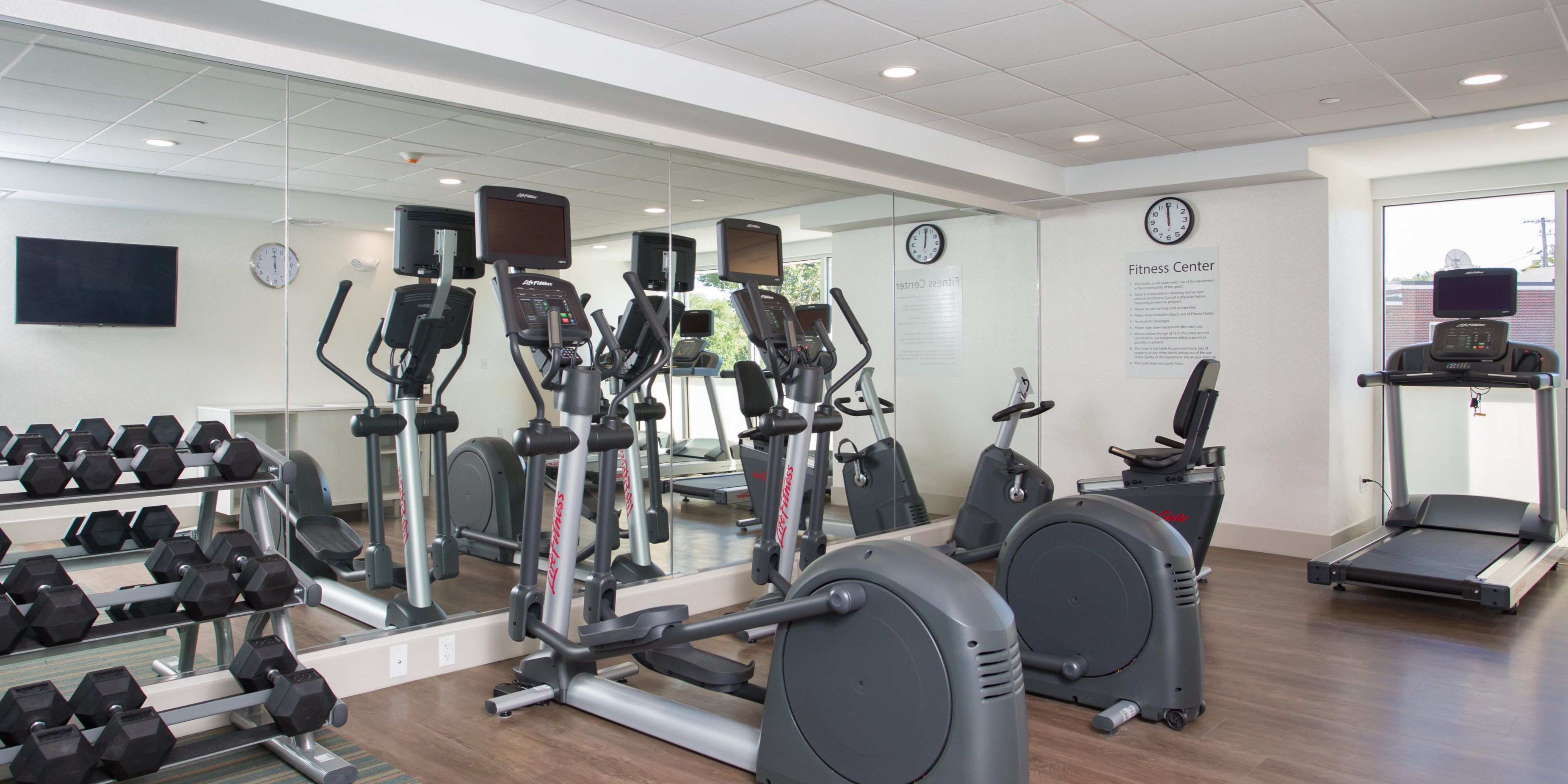 Featuring Ellipticals, Treadmills, Stationary Bike, and Free Weights. Complimentary earbuds and filtered water station available. Increased disinfecting of all equipment for the safety of our guests during the Covid-19 Pandemic as well as socially distanced machines.  
